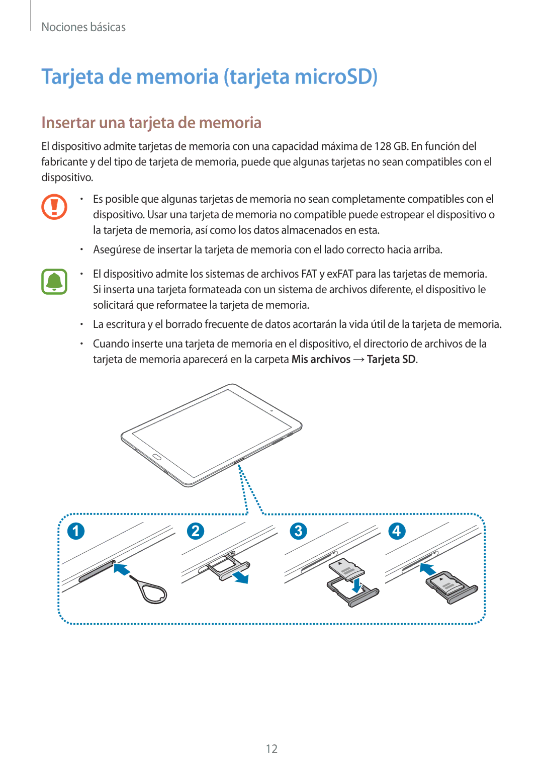 Samsung SM-T810NZWEPHE, SM-T710NZKEPHE, SM-T810NZKEPHE Tarjeta de memoria tarjeta microSD, Insertar una tarjeta de memoria 