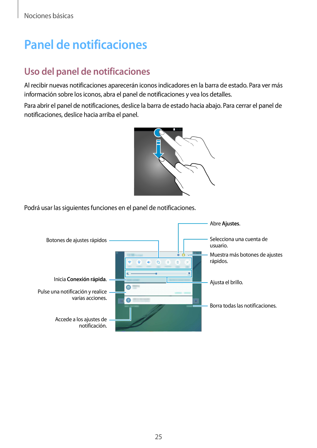 Samsung SM-T710NZKEPHE, SM-T810NZWEPHE, SM-T810NZKEPHE manual Panel de notificaciones, Uso del panel de notificaciones 