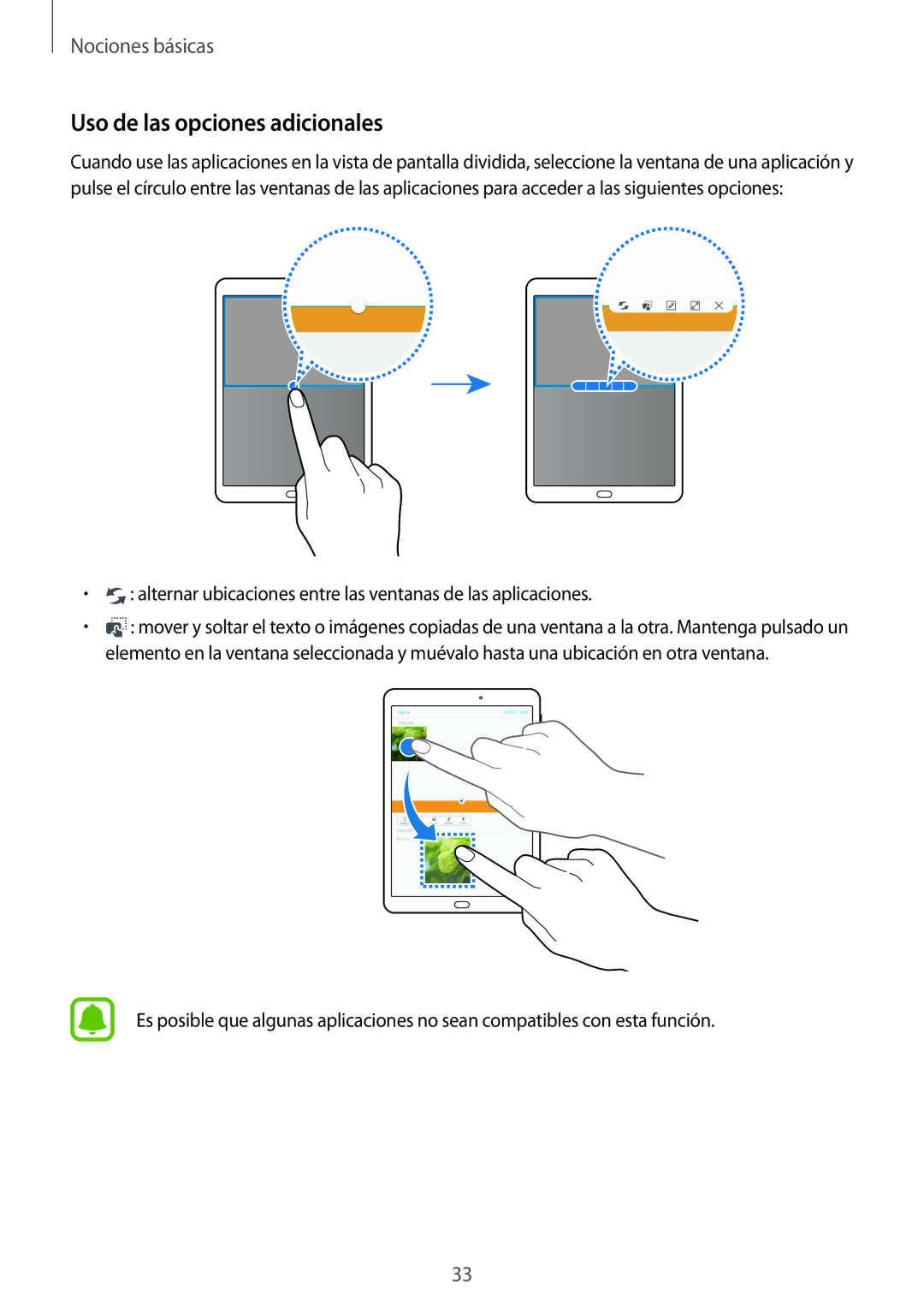 Samsung SM-T710NZKEPHE manual Uso de las opciones adicionales, Alternar ubicaciones entre las ventanas de las aplicaciones 