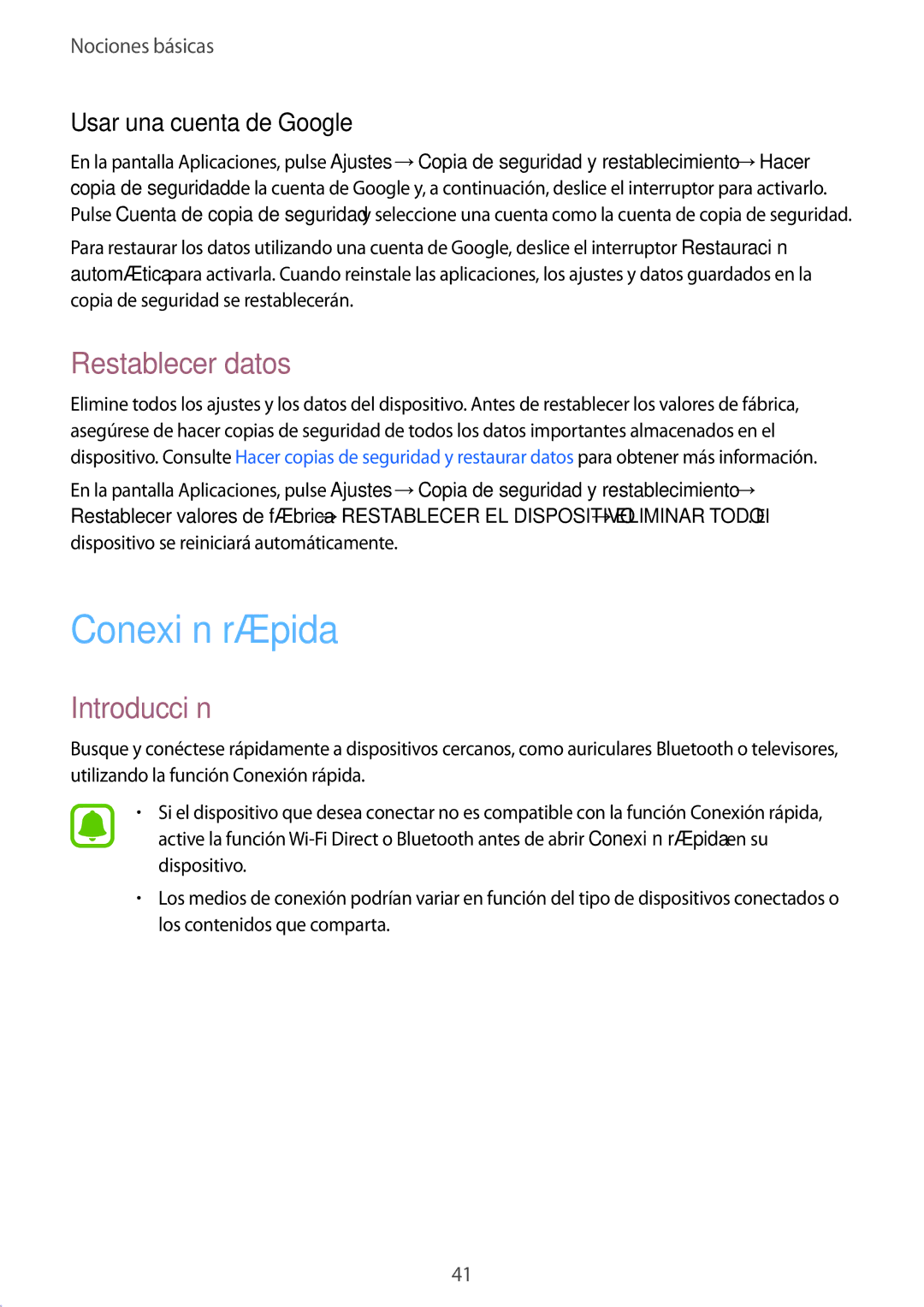 Samsung SM-T710NZKEPHE, SM-T810NZWEPHE, SM-T810NZKEPHE manual Conexión rápida, Restablecer datos, Usar una cuenta de Google 