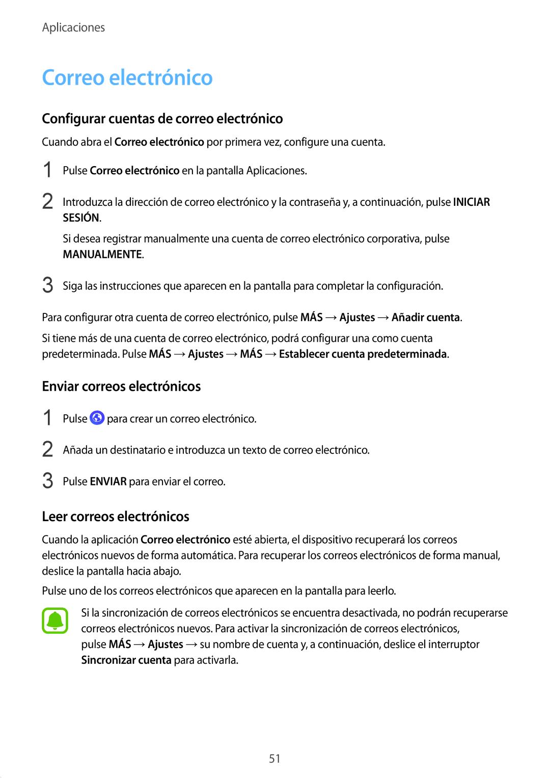 Samsung SM-T710NZWEPHE manual Correo electrónico, Configurar cuentas de correo electrónico, Enviar correos electrónicos 