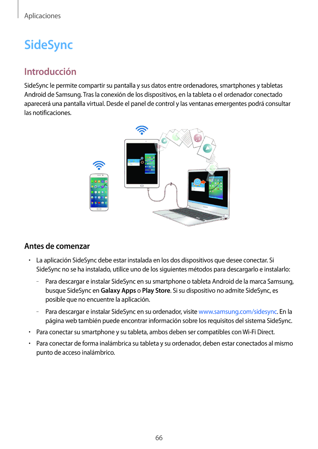 Samsung SM-T810NZKEPHE, SM-T810NZWEPHE, SM-T710NZKEPHE, SM-T710NZWEPHE manual SideSync, Antes de comenzar 