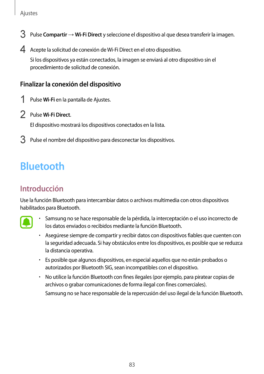 Samsung SM-T710NZWEPHE, SM-T810NZWEPHE, SM-T710NZKEPHE, SM-T810NZKEPHE manual Bluetooth, Finalizar la conexión del dispositivo 