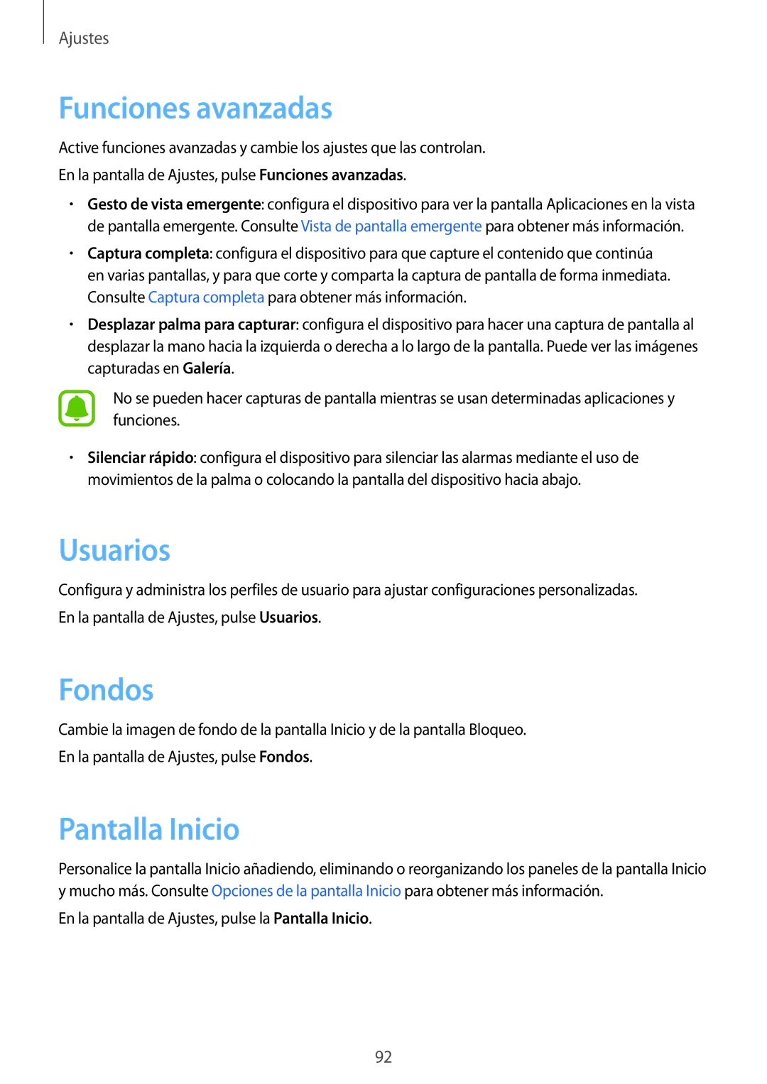 Samsung SM-T810NZWEPHE, SM-T710NZKEPHE, SM-T810NZKEPHE, SM-T710NZWEPHE manual Funciones avanzadas, Usuarios, Fondos 