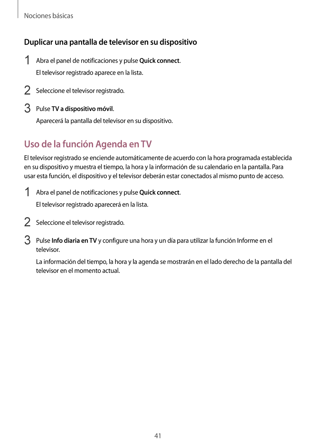 Samsung SM-T810NZKEPHE manual Uso de la función Agenda en TV, Duplicar una pantalla de televisor en su dispositivo 