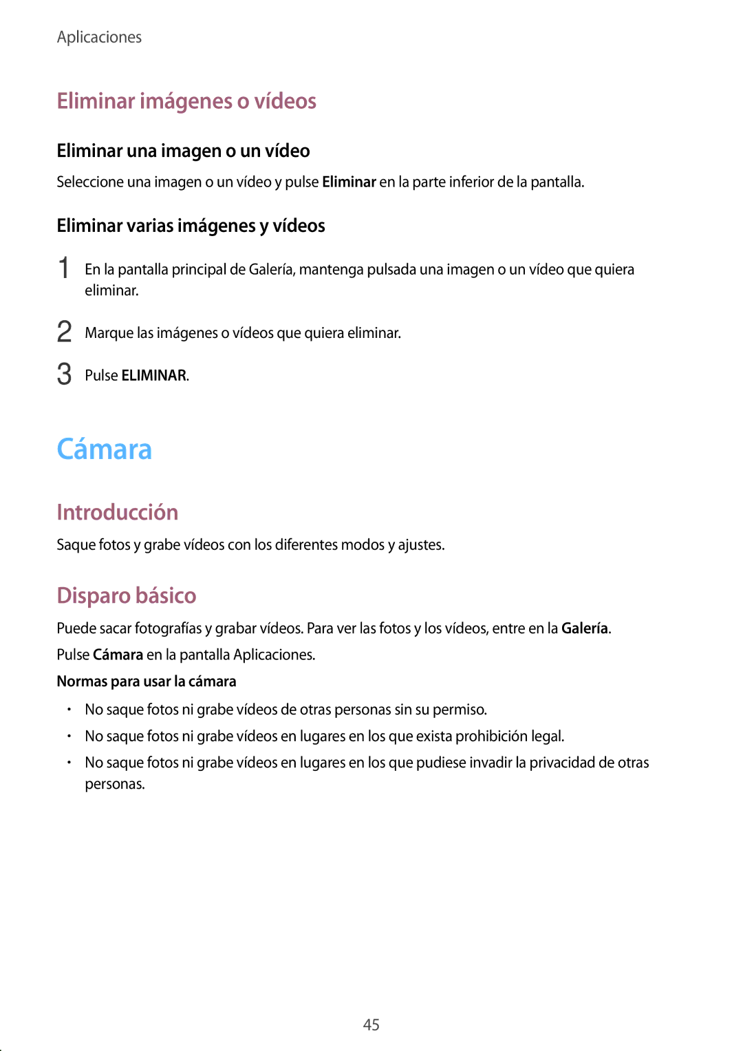 Samsung SM-T810NZKEPHE, SM-T810NZWEPHE Cámara, Eliminar imágenes o vídeos, Disparo básico, Eliminar una imagen o un vídeo 