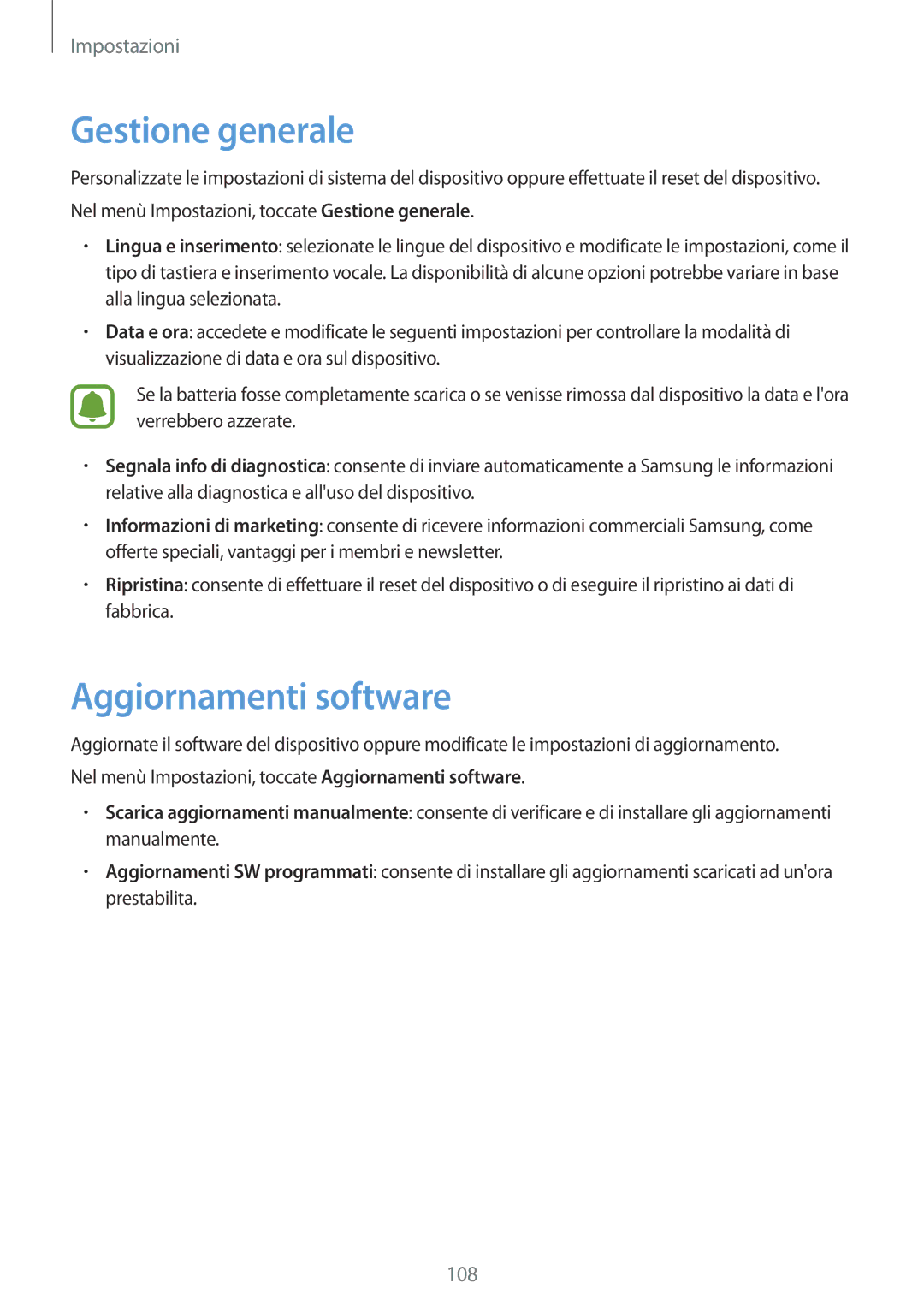 Samsung SM-T810NZKELUX, SM-T810NZWEPHN, SM-T810NZKEPHN, SM-T810NZDETUR manual Gestione generale, Aggiornamenti software 