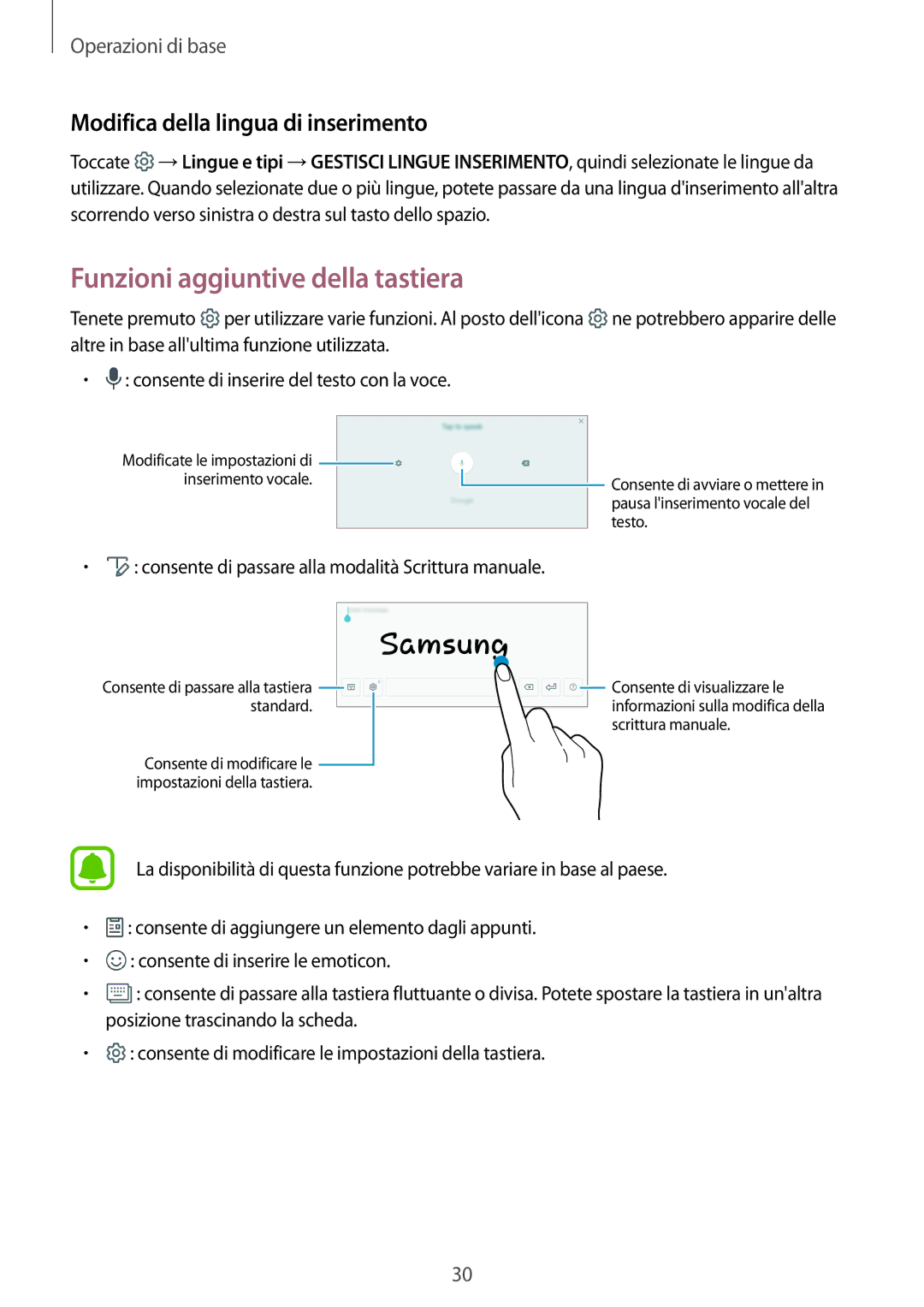 Samsung SM-T810NZWEPHN, SM-T810NZKEPHN manual Funzioni aggiuntive della tastiera, Modifica della lingua di inserimento 