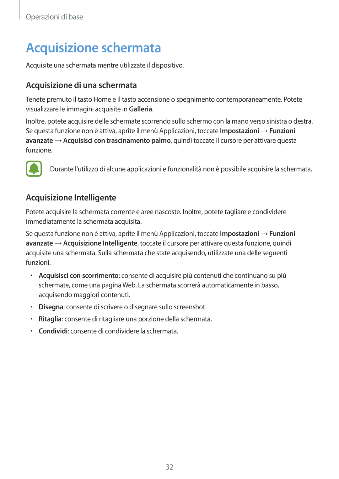 Samsung SM-T810NZDETUR, SM-T810NZWEPHN Acquisizione schermata, Acquisizione di una schermata, Acquisizione Intelligente 