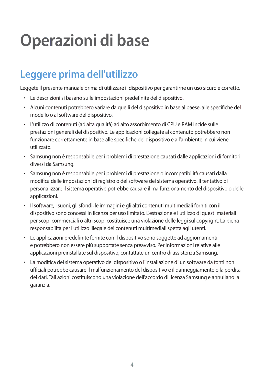 Samsung SM-T810NZDEITV, SM-T810NZWEPHN, SM-T810NZKEPHN, SM-T810NZDETUR manual Operazioni di base, Leggere prima dellutilizzo 