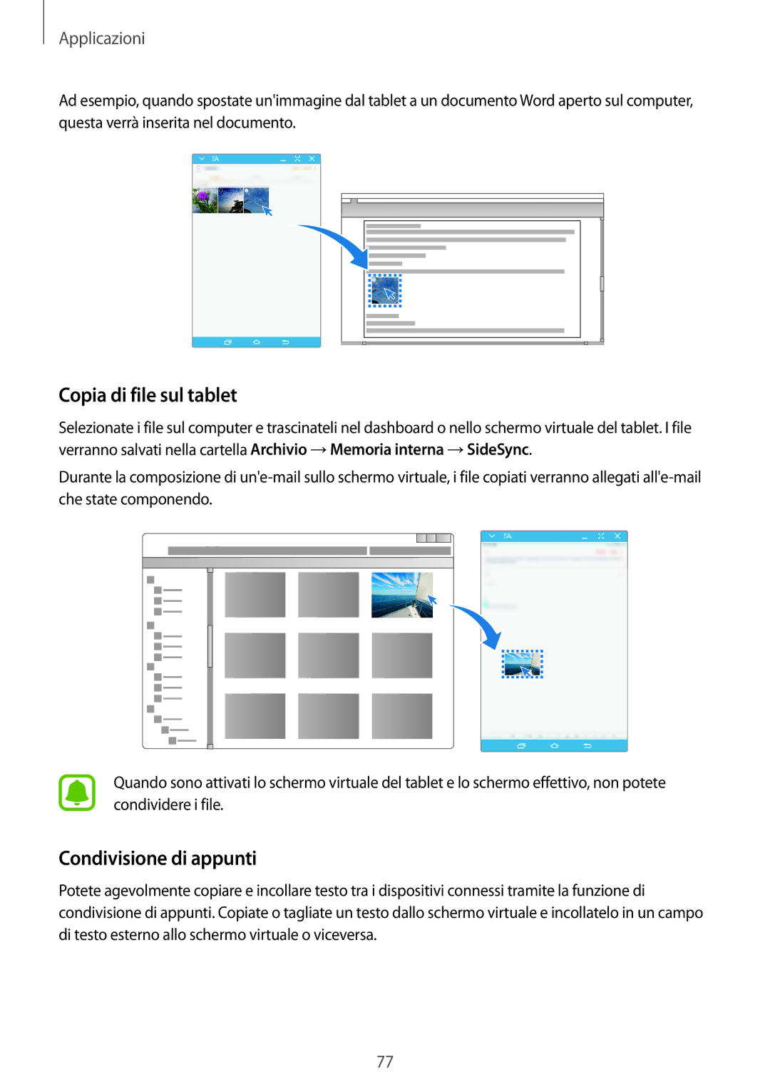 Samsung SM-T810NZKEAUT, SM-T810NZWEPHN, SM-T810NZKEPHN, SM-T810NZDETUR Copia di file sul tablet, Condivisione di appunti 