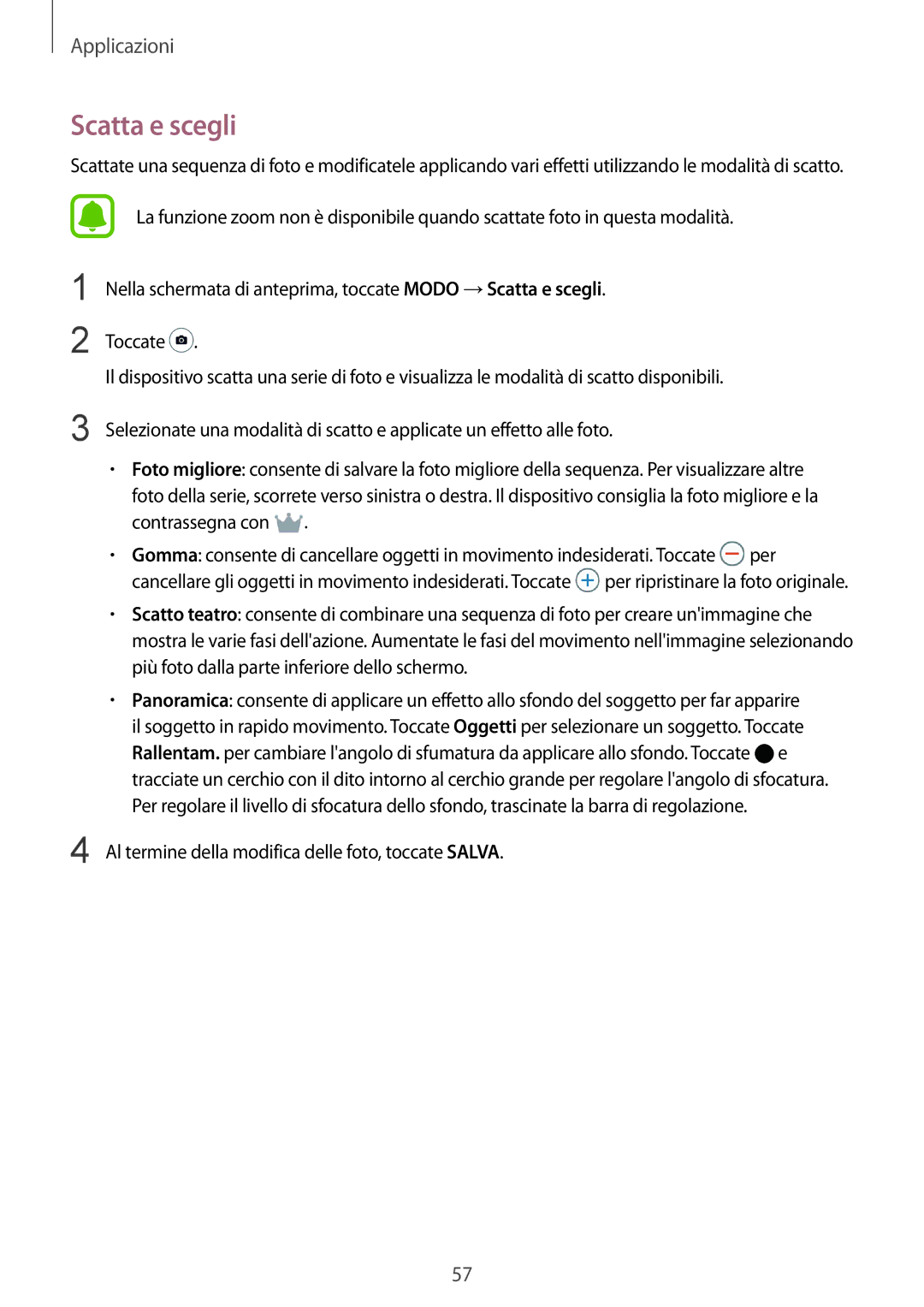 Samsung SM-T810NZKEAUT, SM-T810NZWEPHN, SM-T810NZKEPHN, SM-T810NZDETUR, SM-T810NZDEPHN, SM-T810NZDEITV manual Scatta e scegli 