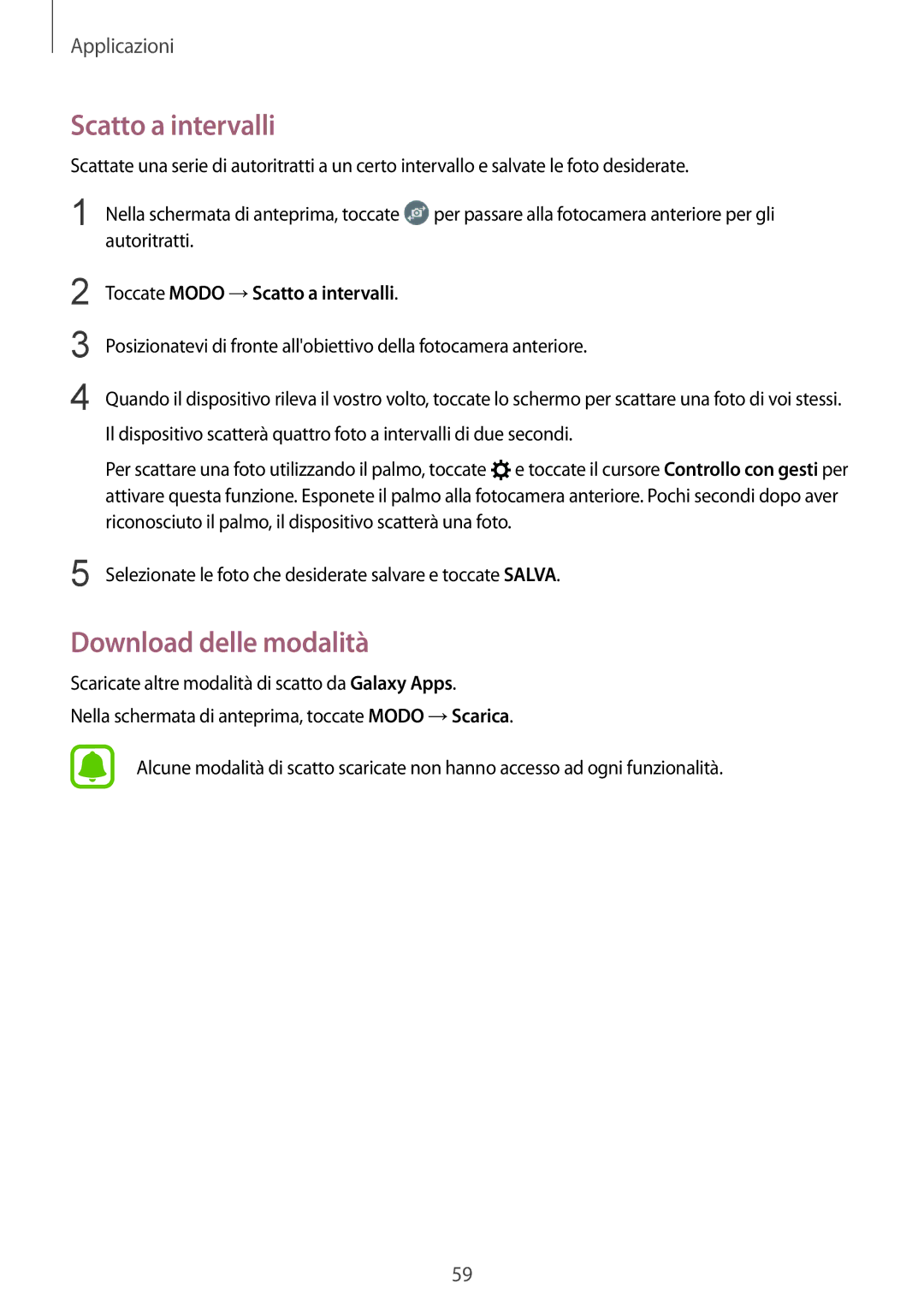 Samsung SM-T810NZKEITV, SM-T810NZWEPHN, SM-T810NZKEPHN manual Download delle modalità, Toccate Modo →Scatto a intervalli 