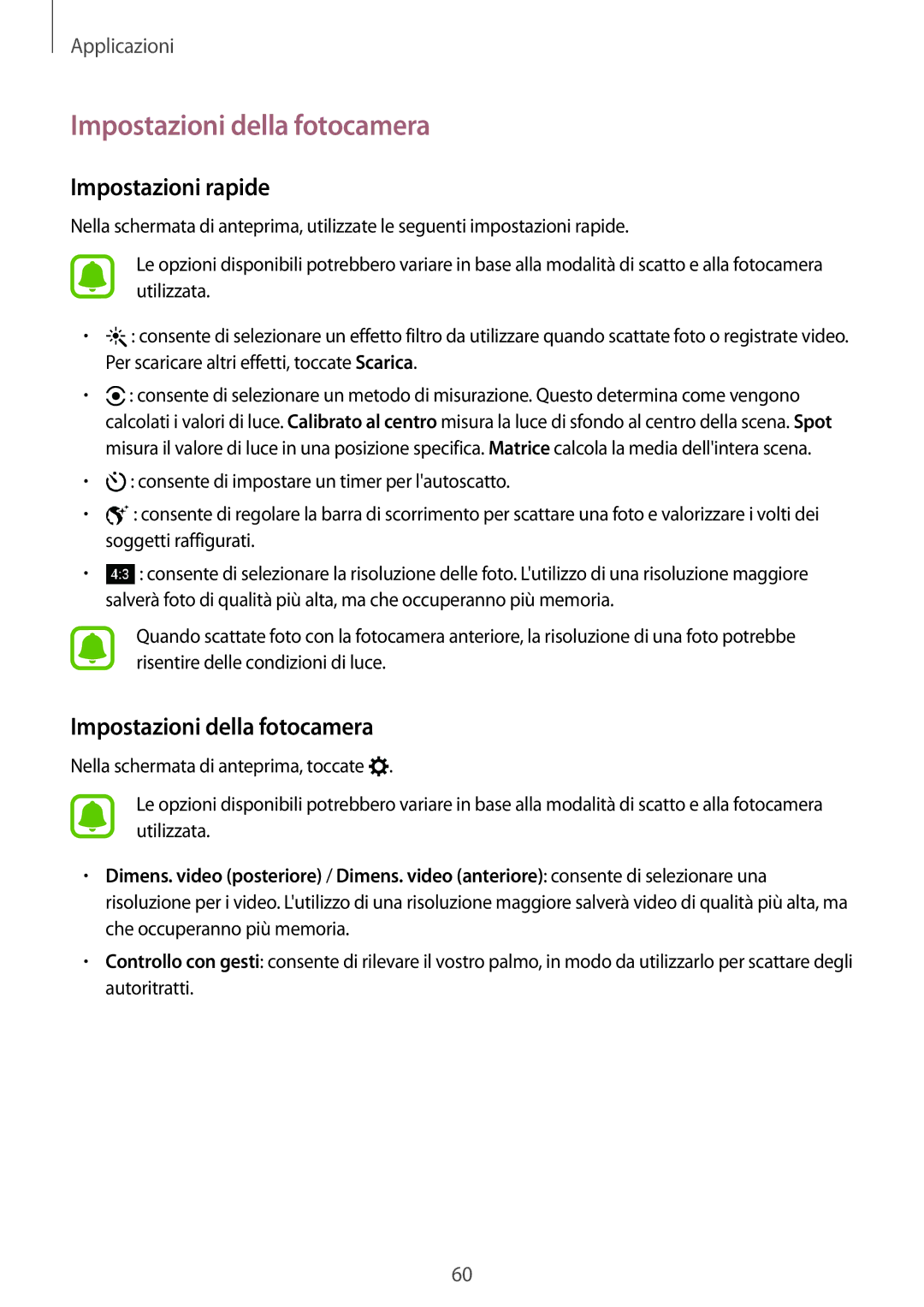 Samsung SM-T810NZWEPHN, SM-T810NZKEPHN, SM-T810NZDETUR, SM-T810NZDEPHN Impostazioni della fotocamera, Impostazioni rapide 