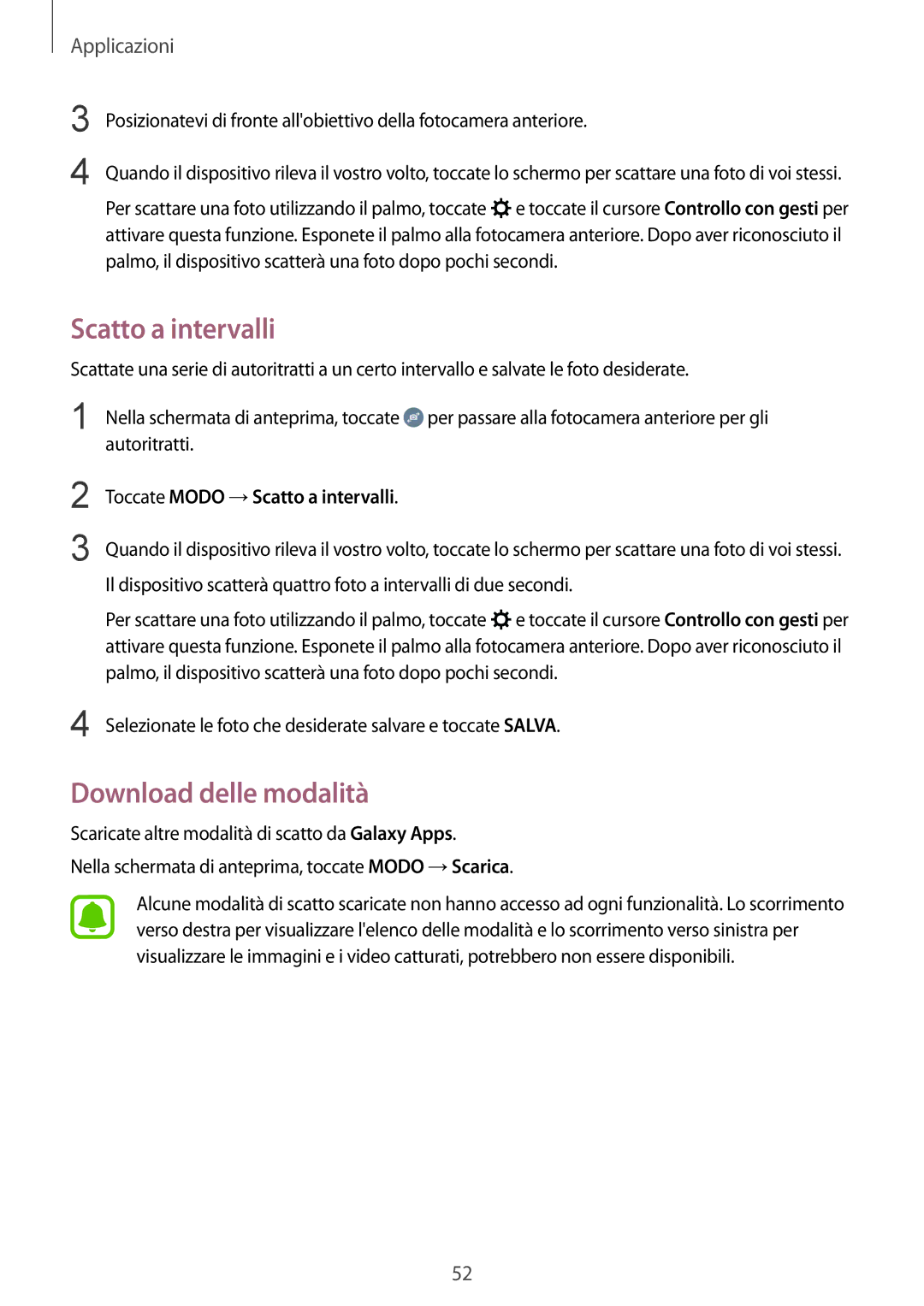 Samsung SM-T810NZDETUR, SM-T810NZWEPHN, SM-T810NZKEPHN manual Download delle modalità, Toccate Modo →Scatto a intervalli 