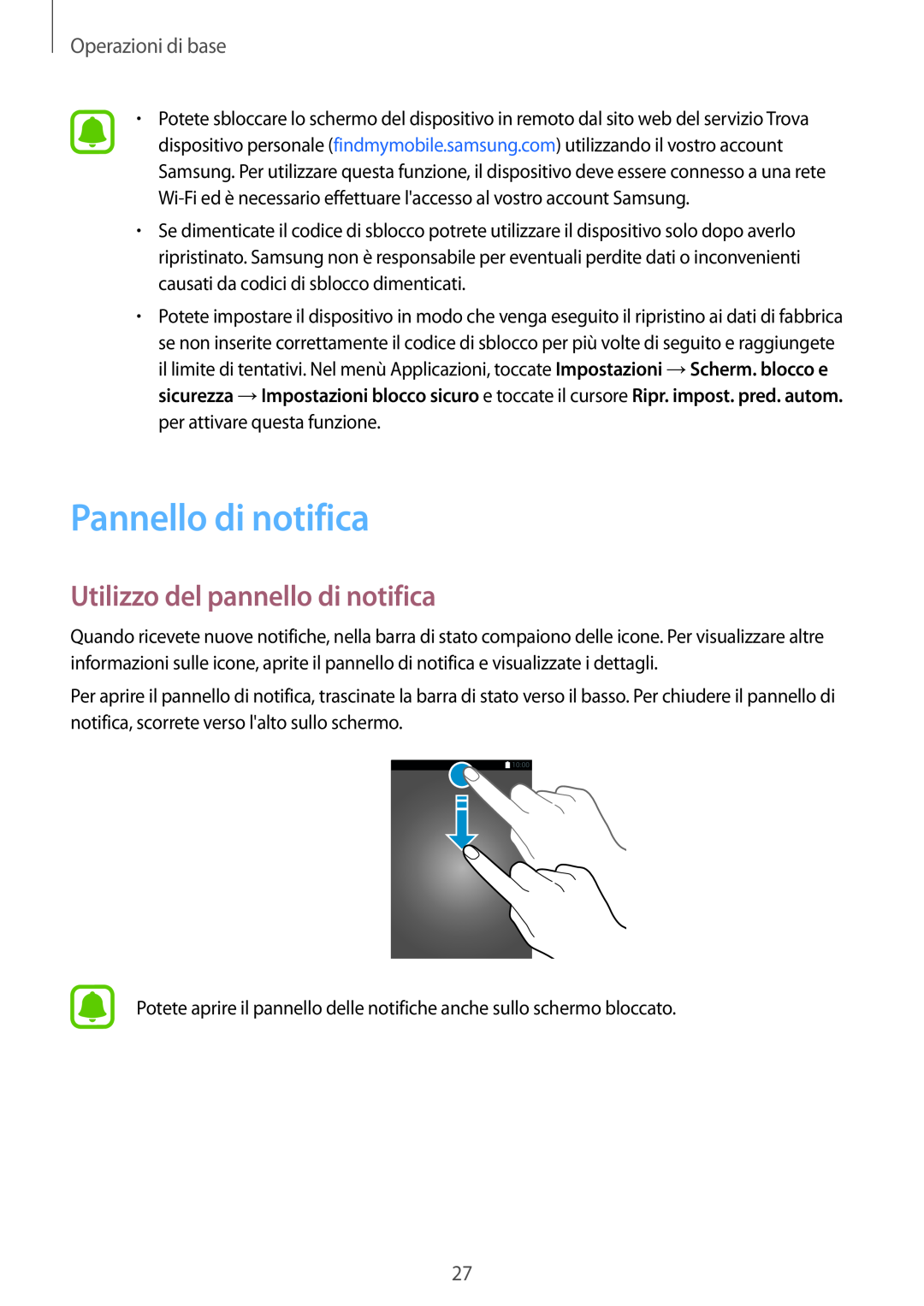 Samsung SM-T810NZKEAUT, SM-T810NZWEPHN manual Pannello di notifica, Utilizzo del pannello di notifica, Operazioni di base 