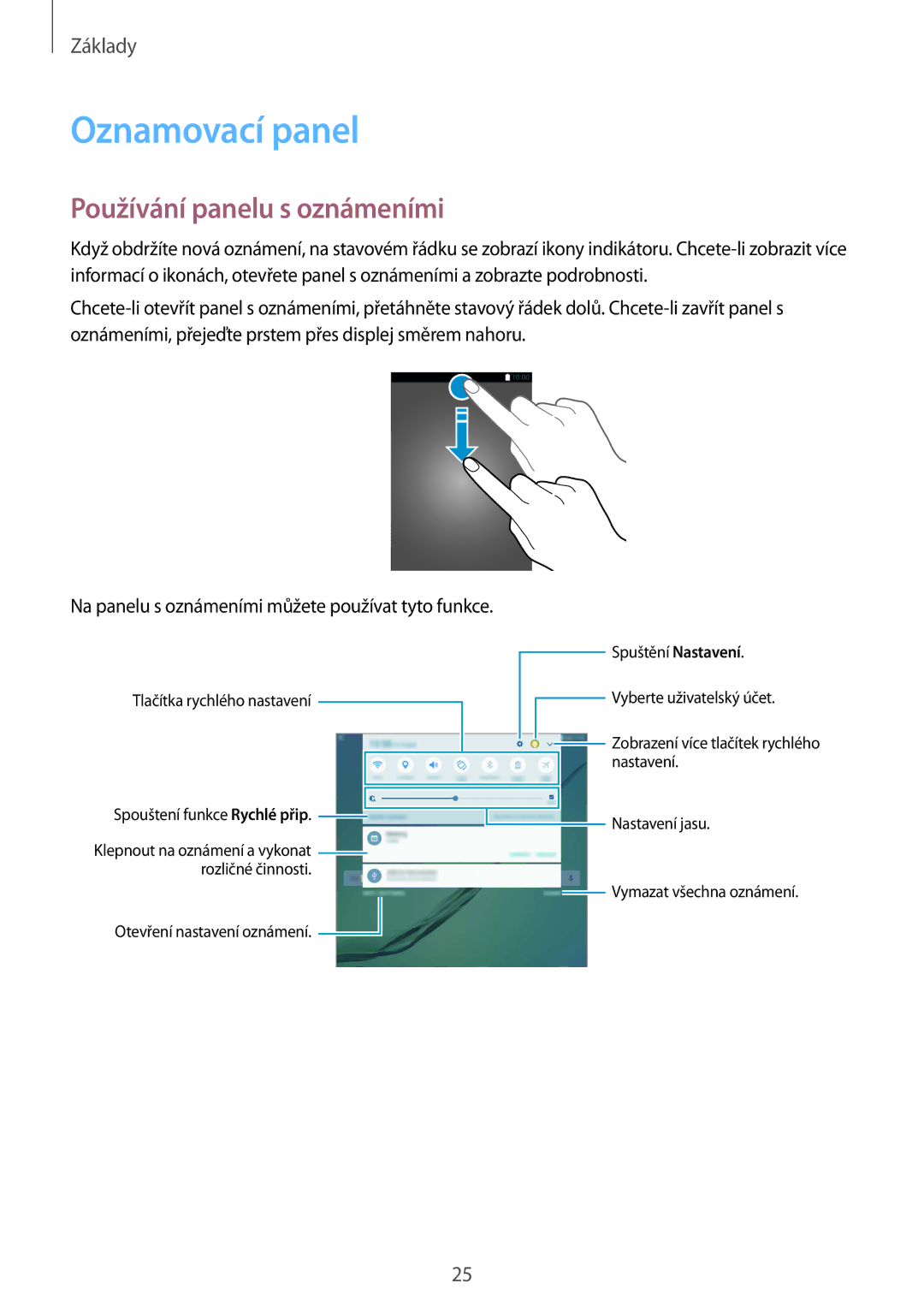 Samsung SM-T810NZWEXEO, SM-T810NZKEXEO, SM-T810NZKEAUT, SM-T810NZDEAUT manual Oznamovací panel, Používání panelu s oznámeními 