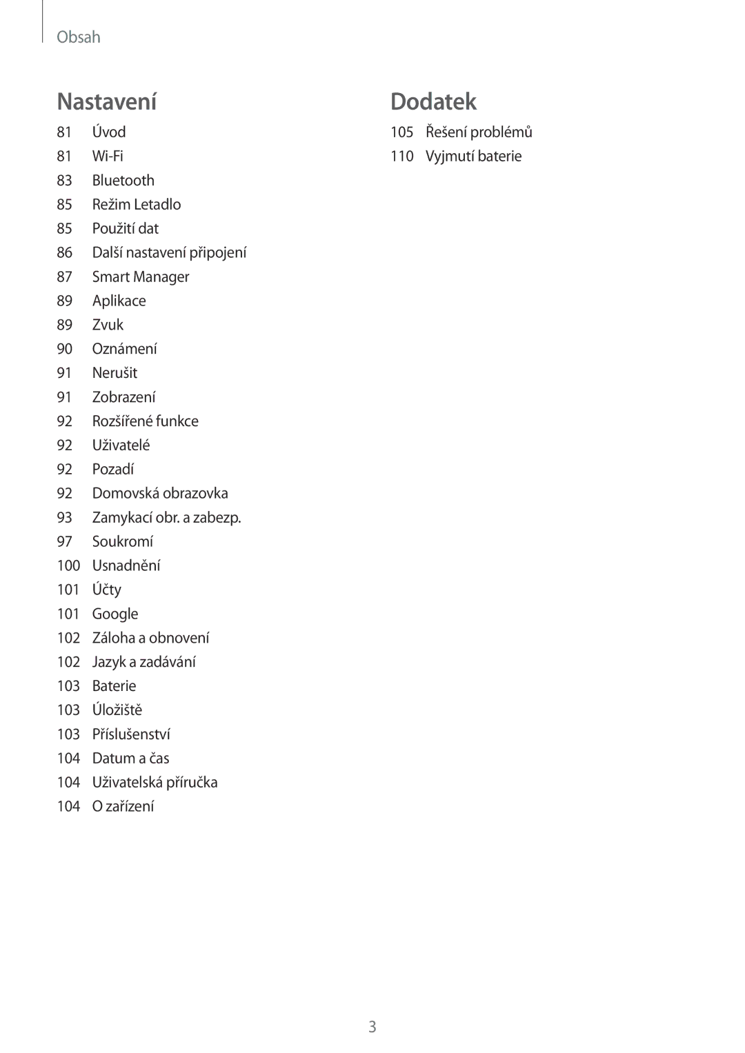 Samsung SM-T810NZDEAUT, SM-T810NZWEXEO, SM-T810NZKEXEO, SM-T810NZKEAUT, SM-T710NZWEXSK, SM-T710NZWEEUR manual NastaveníDodatek 