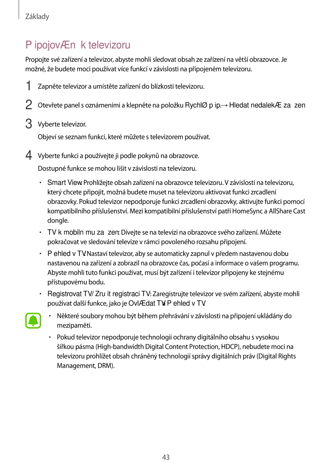 Samsung SM-T810NZKEATO, SM-T810NZWEXEO, SM-T810NZKEXEO, SM-T810NZKEAUT, SM-T810NZDEAUT manual Připojování k televizoru 