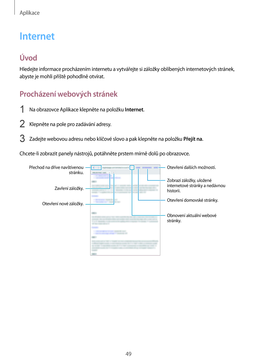 Samsung SM-T810NZWEAUT, SM-T810NZWEXEO, SM-T810NZKEXEO, SM-T810NZKEAUT, SM-T810NZDEAUT Internet, Procházení webových stránek 