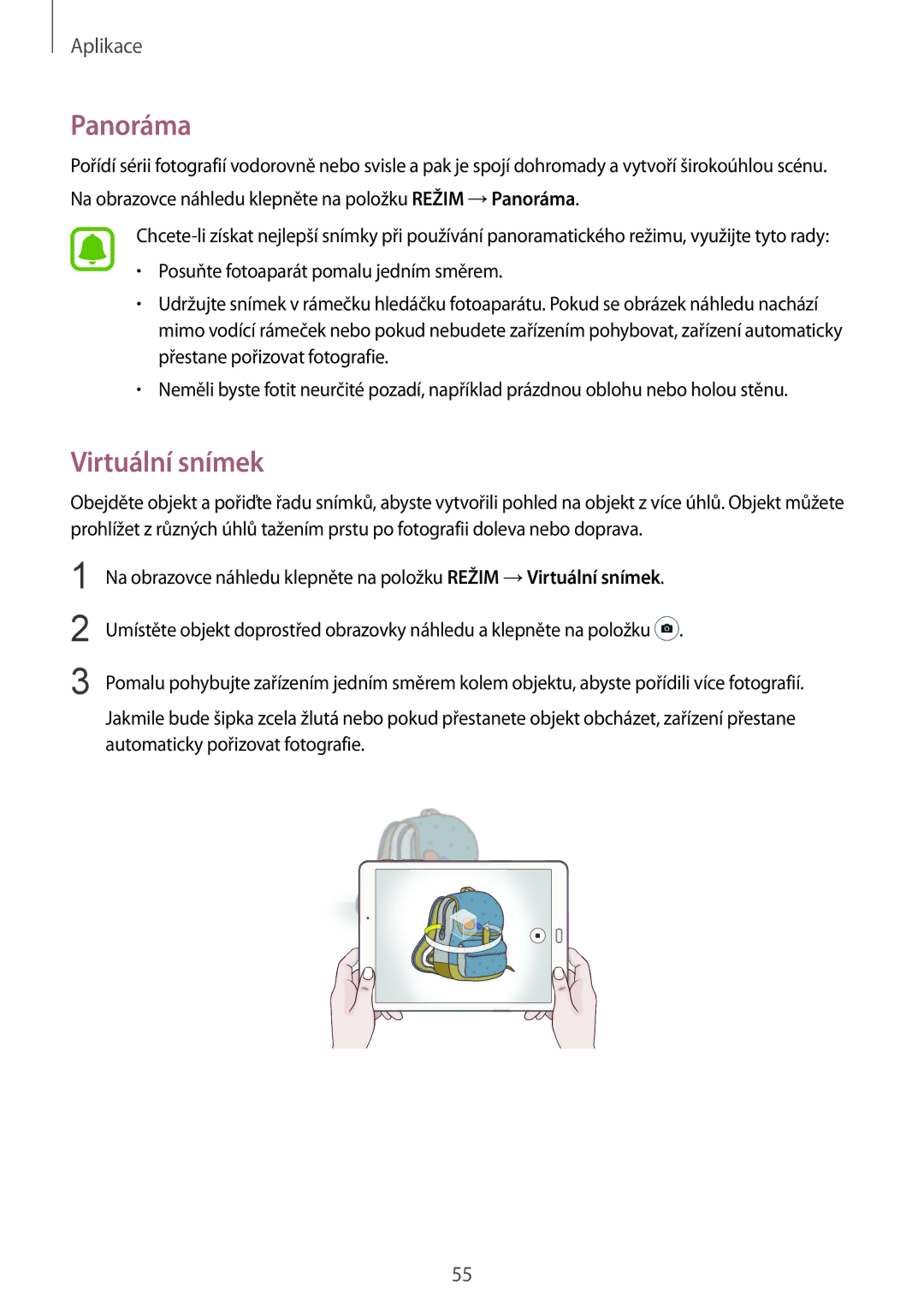 Samsung SM-T710NZWEEUR, SM-T810NZWEXEO, SM-T810NZKEXEO, SM-T810NZKEAUT, SM-T810NZDEAUT manual Panoráma, Virtuální snímek 