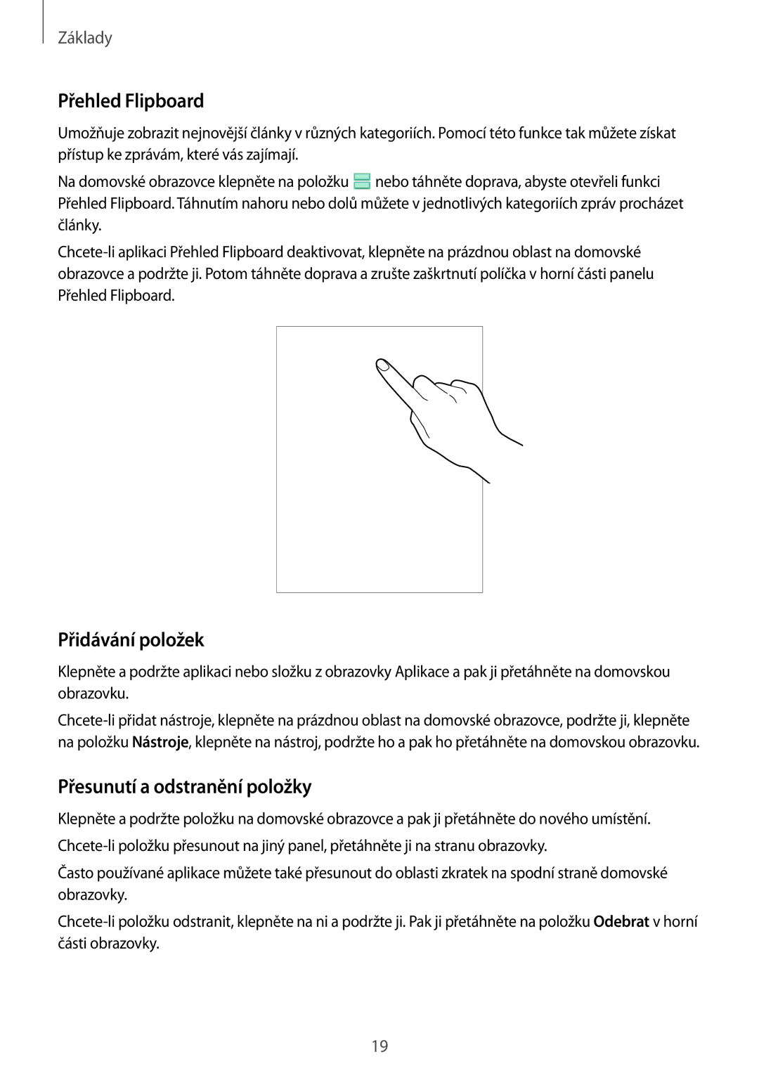 Samsung SM-T810NZKFAUT, SM-T810NZWEXEO, SM-T810NZKEXEO Přehled Flipboard, Přidávání položek, Přesunutí a odstranění položky 