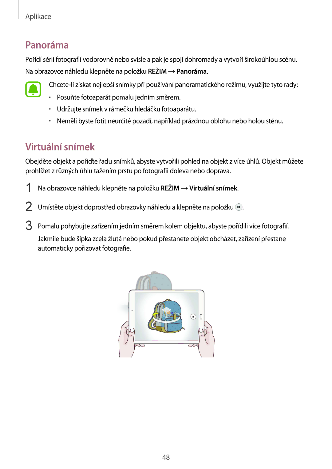 Samsung SM-T810NZDEAUT, SM-T810NZWEXEO, SM-T810NZKEXEO, SM-T810NZKEAUT, SM-T810NZKFAUT manual Panoráma, Virtuální snímek 