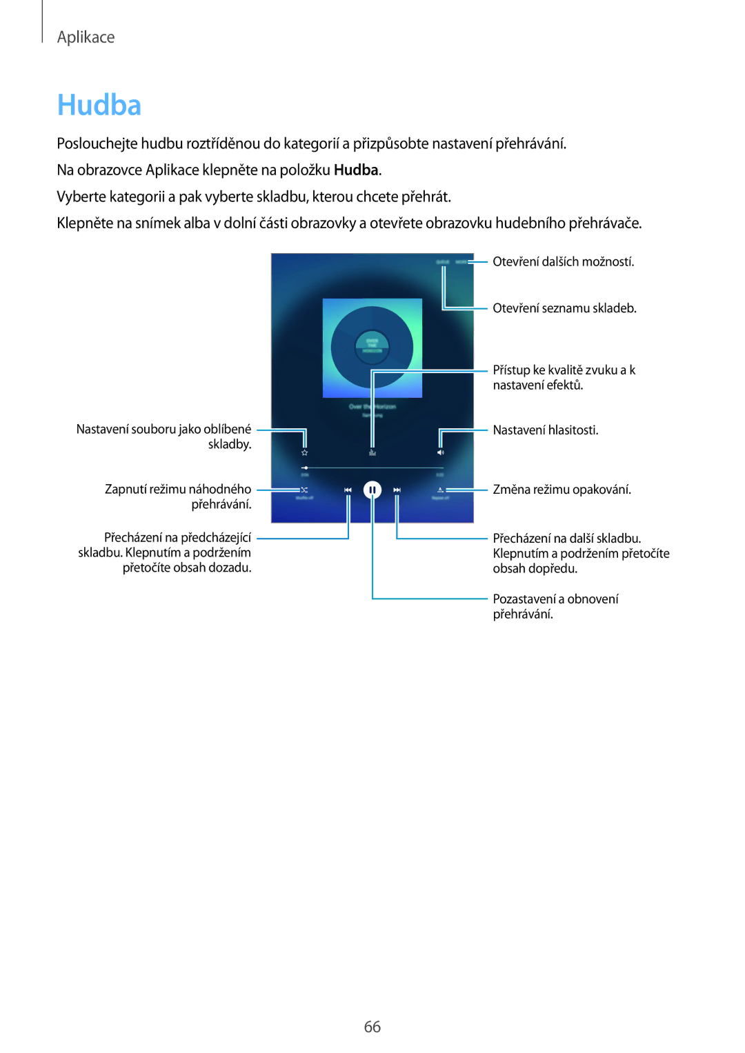 Samsung SM-T810NZKEXEZ, SM-T810NZWEXEO, SM-T810NZKEXEO, SM-T810NZKEAUT manual Hudba, Nastavení souboru jako oblíbené skladby 