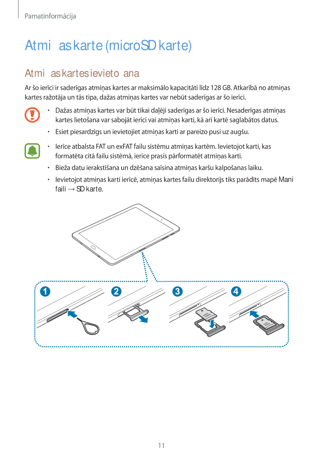 Samsung SM-T813NZWESEB, SM-T813NZKESEB manual Atmiņas karte microSD karte, Atmiņas kartes ievietošana 