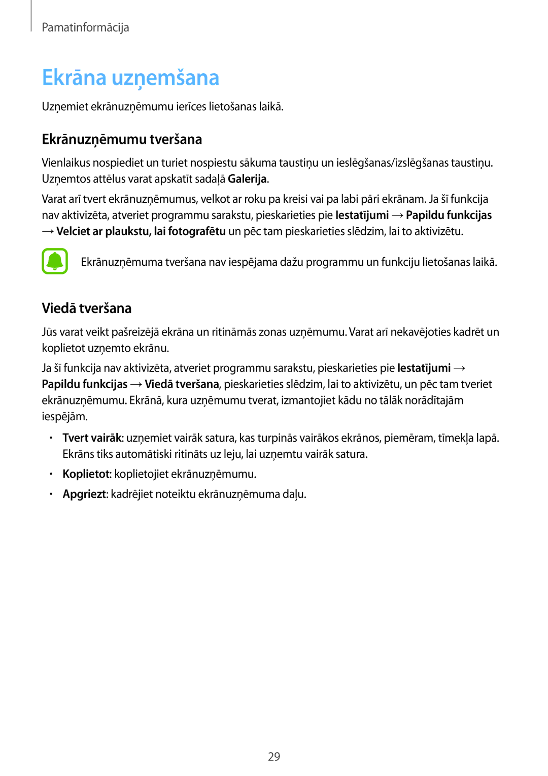 Samsung SM-T813NZWESEB, SM-T813NZKESEB manual Ekrāna uzņemšana, Ekrānuzņēmumu tveršana, Viedā tveršana 