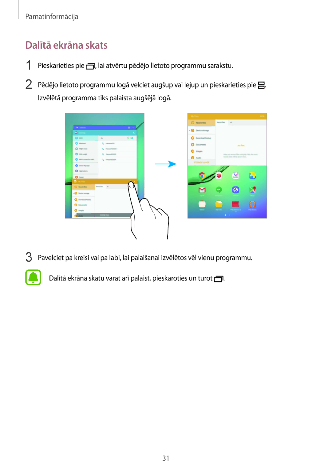 Samsung SM-T813NZWESEB, SM-T813NZKESEB manual Dalītā ekrāna skats 