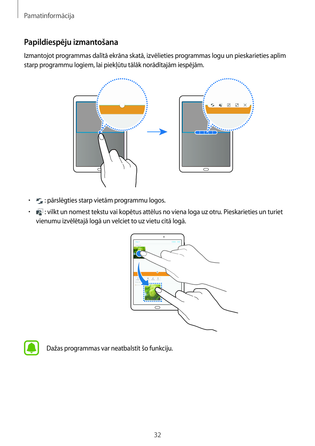 Samsung SM-T813NZKESEB, SM-T813NZWESEB manual Papildiespēju izmantošana 