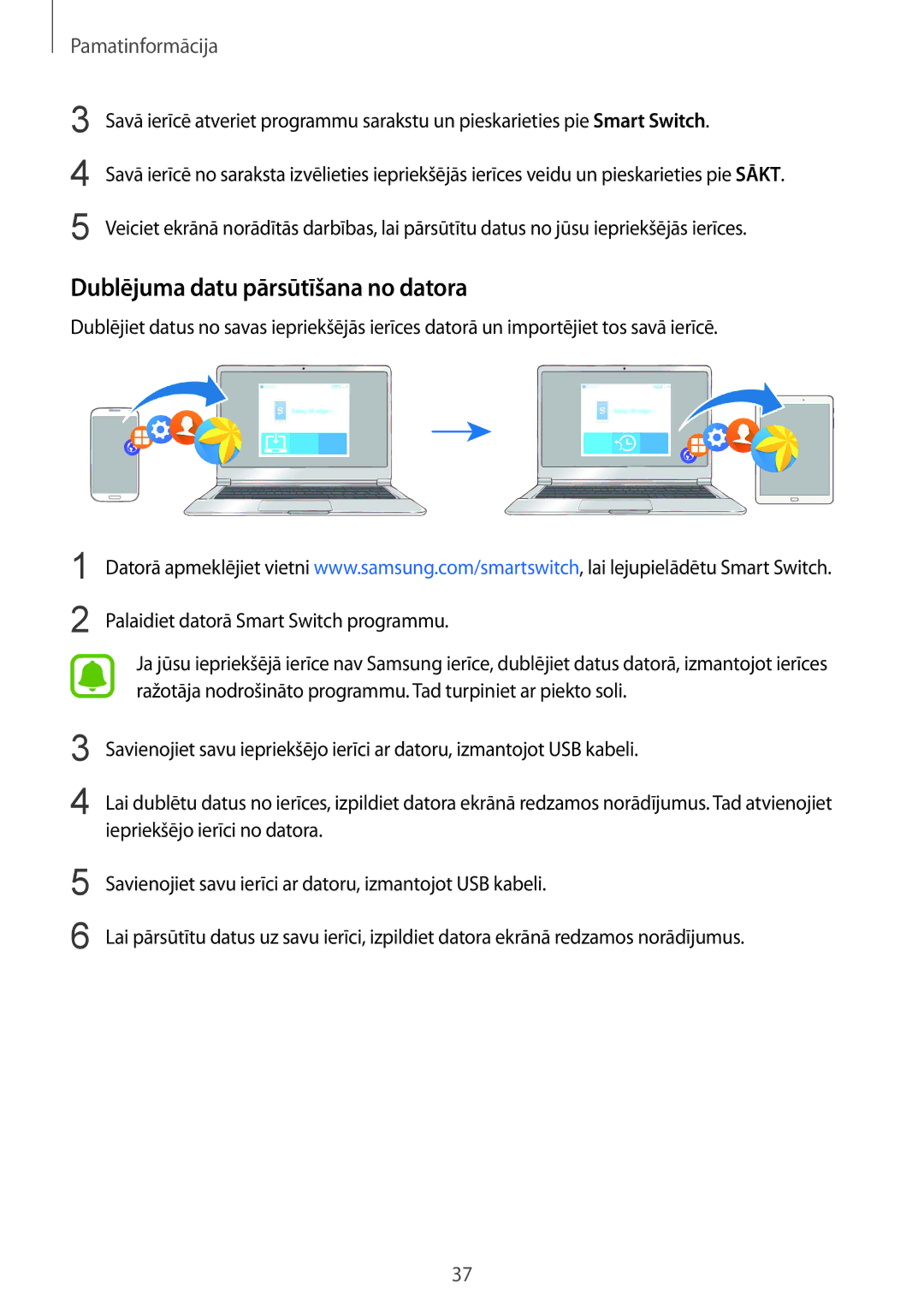 Samsung SM-T813NZWESEB, SM-T813NZKESEB manual Dublējuma datu pārsūtīšana no datora 