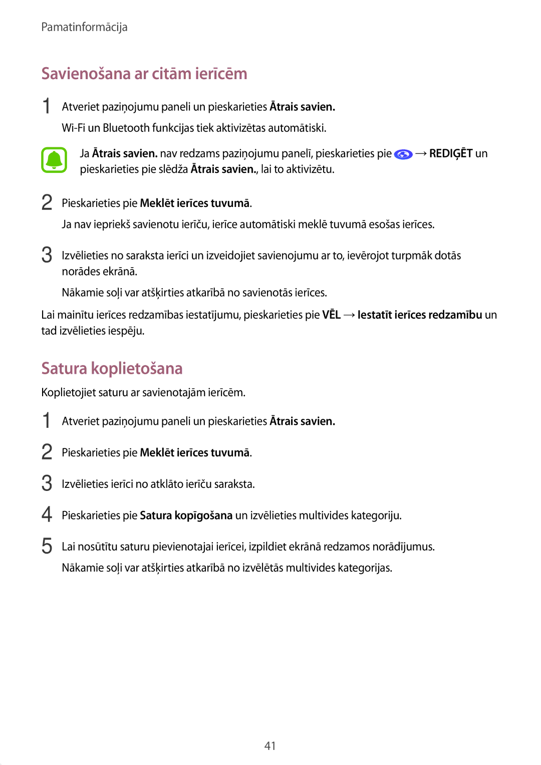 Samsung SM-T813NZWESEB, SM-T813NZKESEB manual Savienošana ar citām ierīcēm, Satura koplietošana 