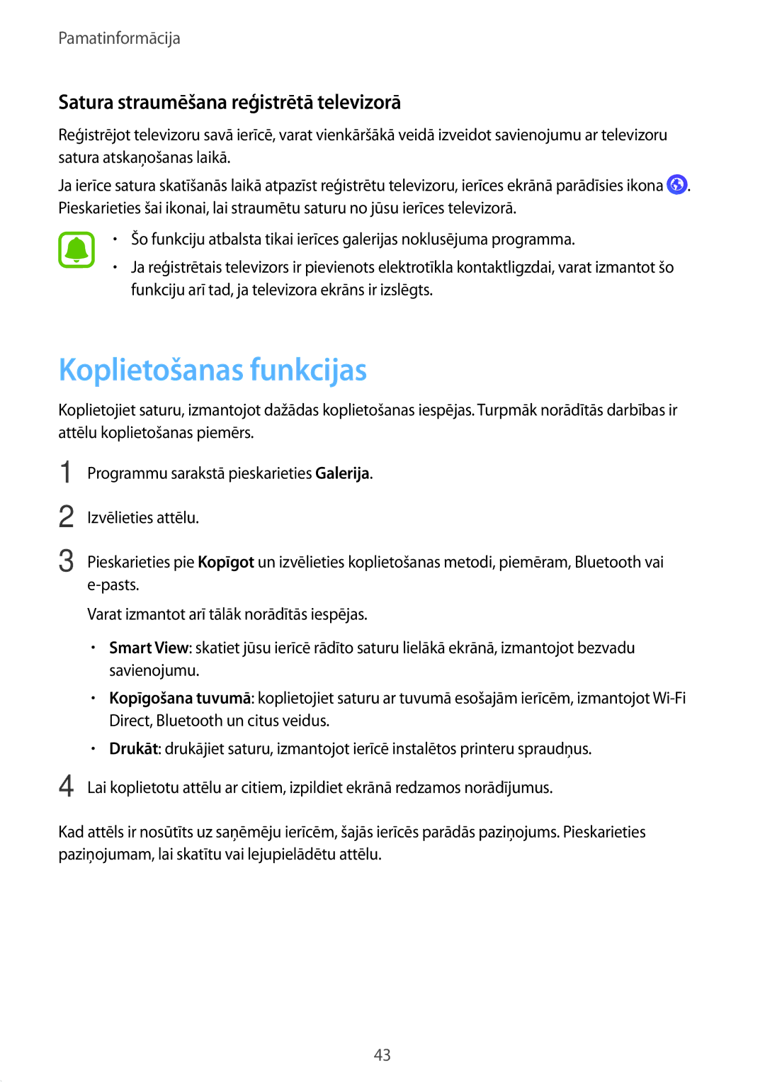 Samsung SM-T813NZWESEB, SM-T813NZKESEB manual Koplietošanas funkcijas, Satura straumēšana reģistrētā televizorā 