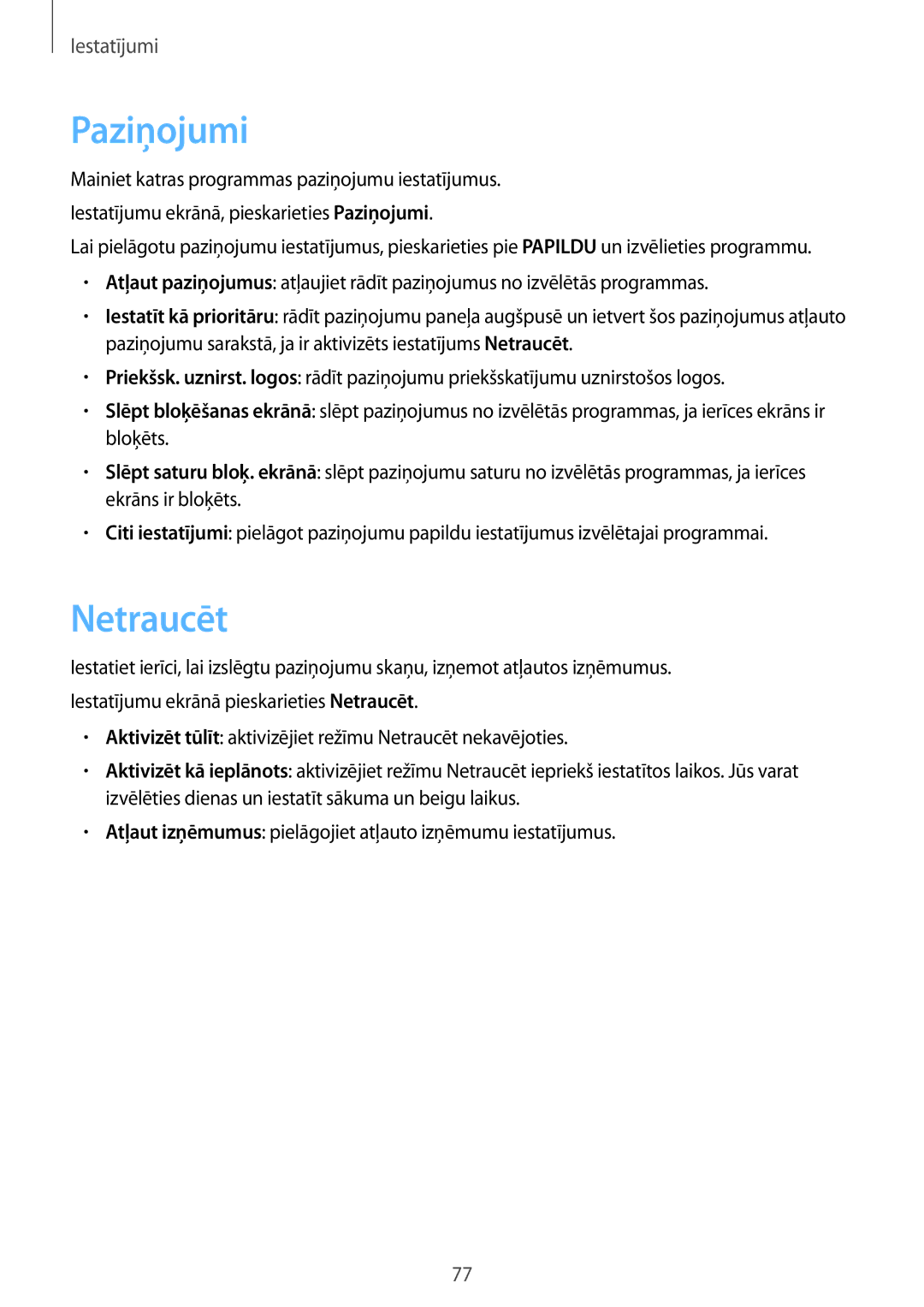 Samsung SM-T813NZWESEB, SM-T813NZKESEB manual Paziņojumi, Netraucēt 