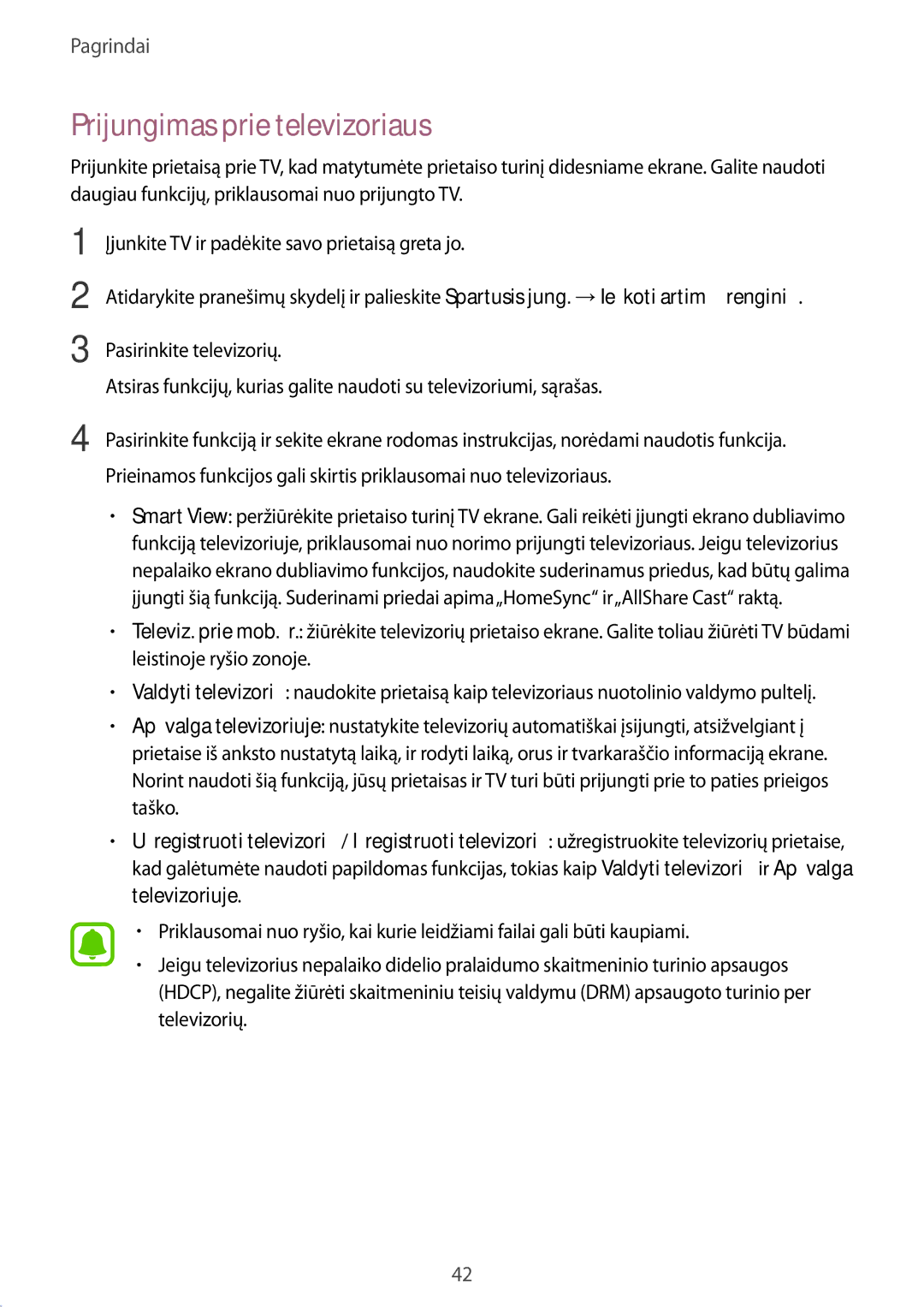 Samsung SM-T813NZKESEB, SM-T813NZWESEB manual Prijungimas prie televizoriaus 