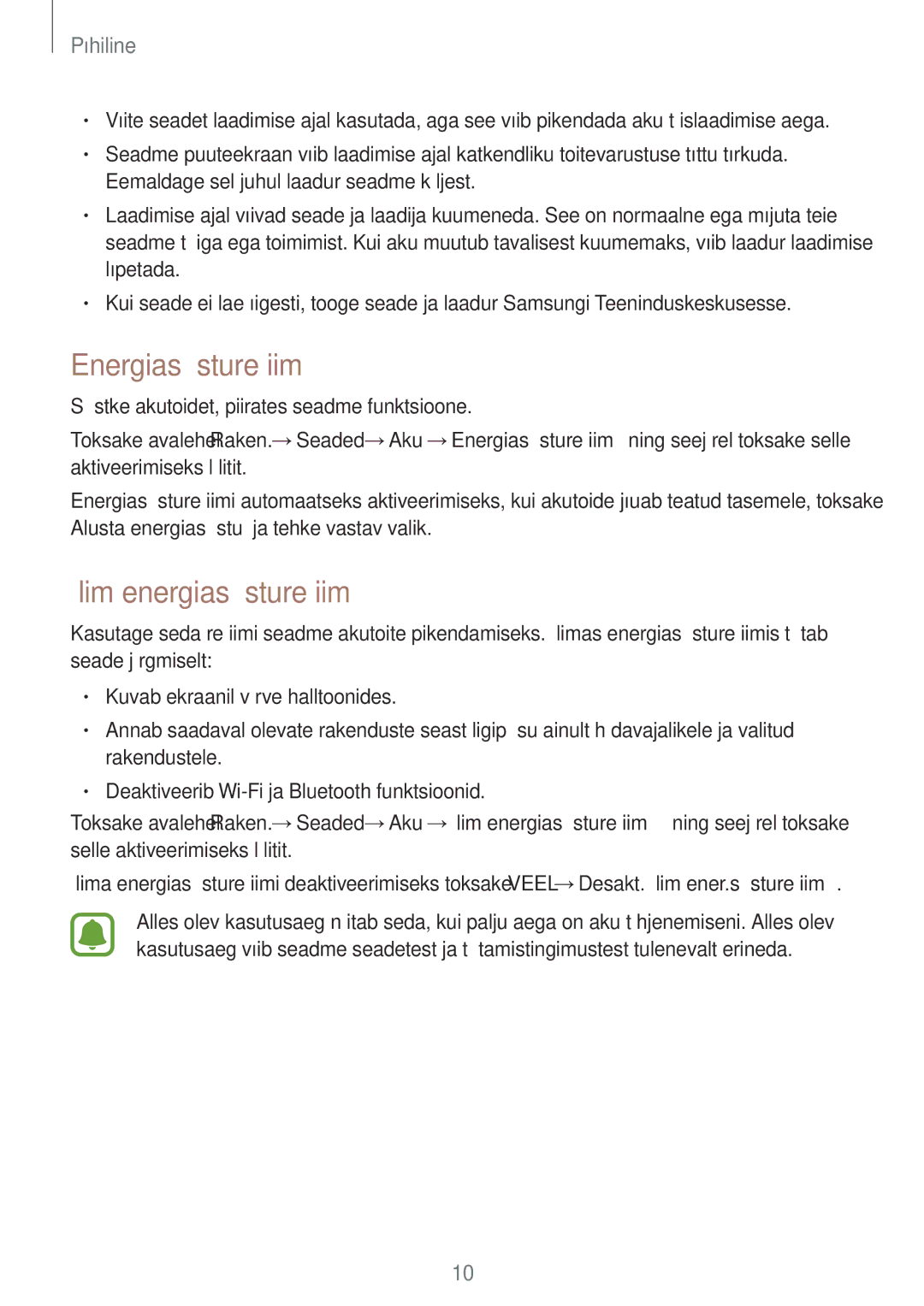 Samsung SM-T813NZKESEB, SM-T813NZWESEB manual Energiasäästurežiim, Ülim energiasäästurežiim 