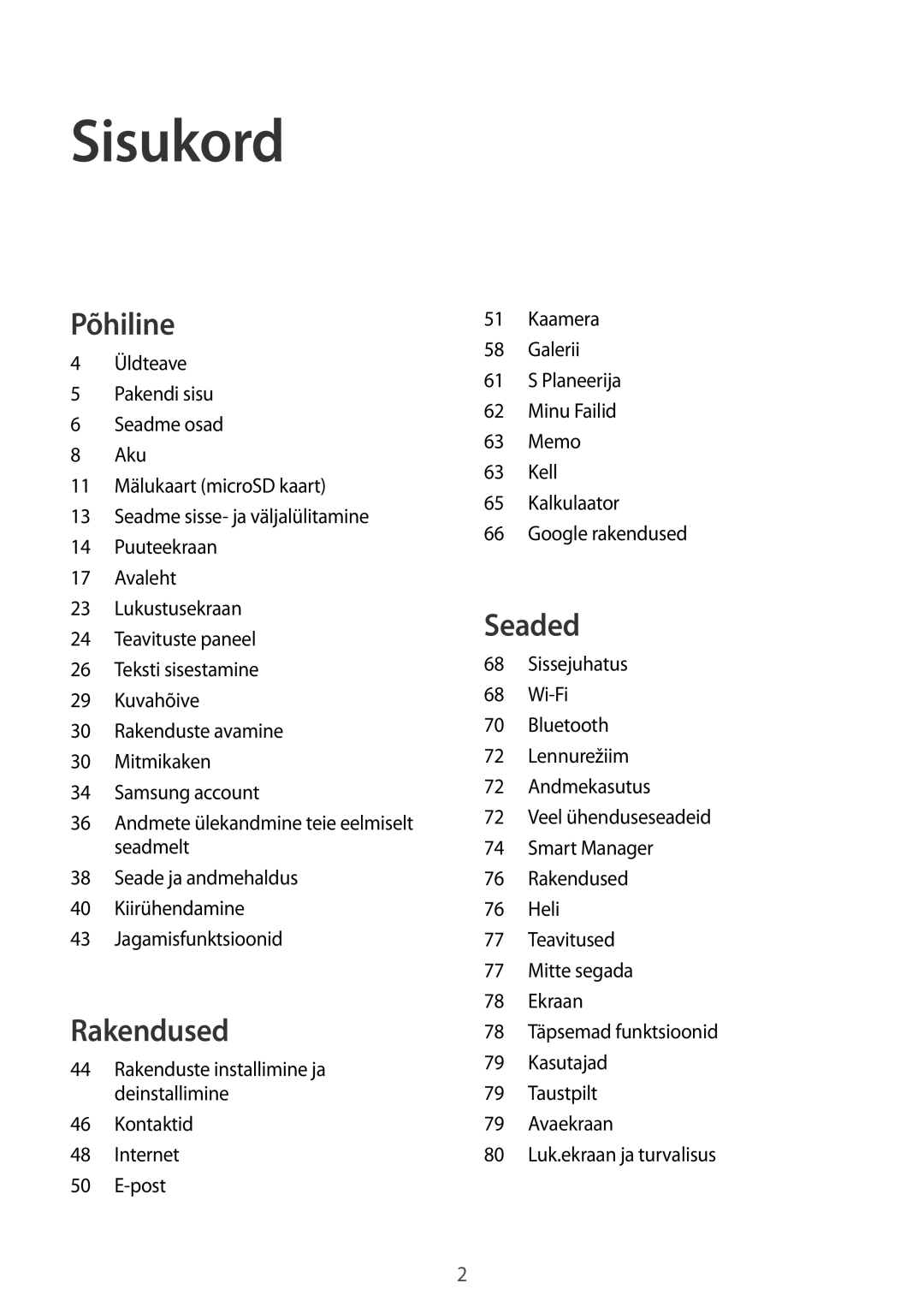 Samsung SM-T813NZKESEB, SM-T813NZWESEB manual Sisukord 