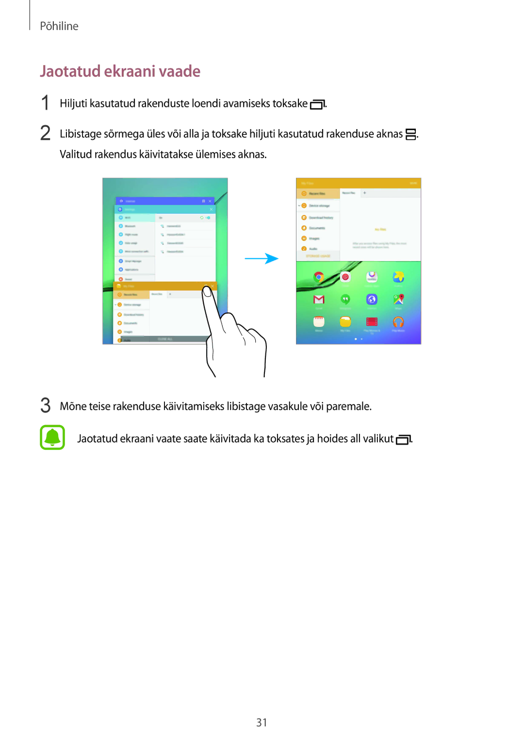 Samsung SM-T813NZWESEB, SM-T813NZKESEB manual Jaotatud ekraani vaade 