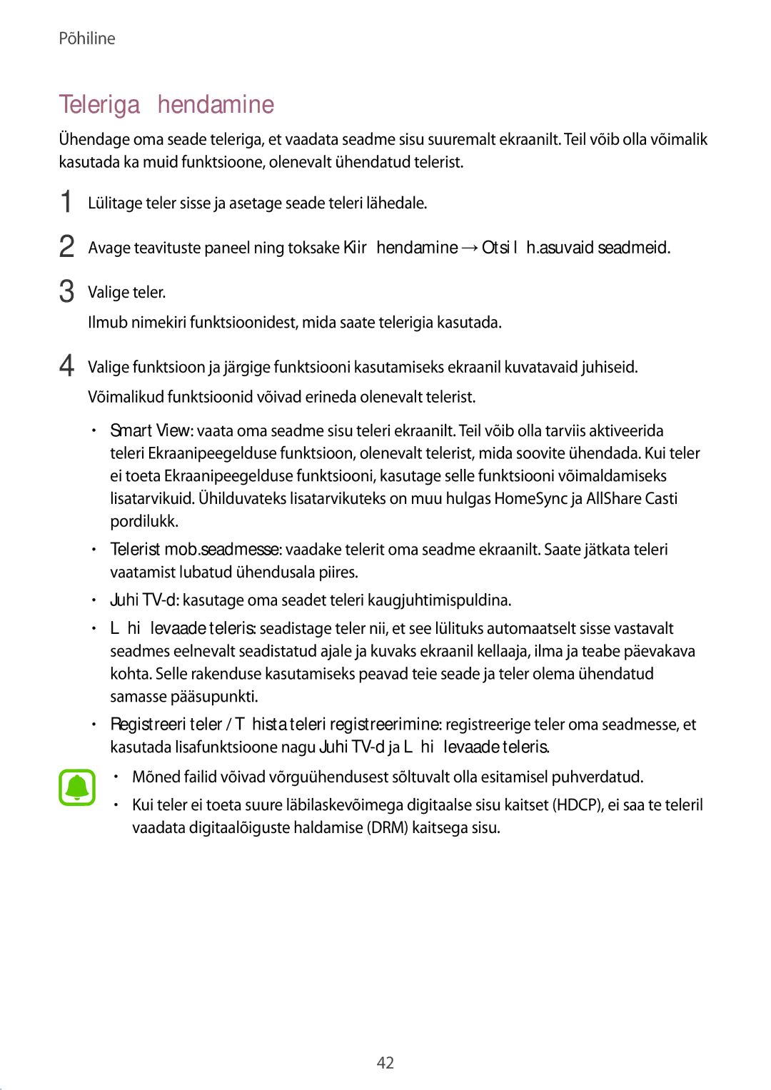 Samsung SM-T813NZKESEB, SM-T813NZWESEB manual Teleriga ühendamine 