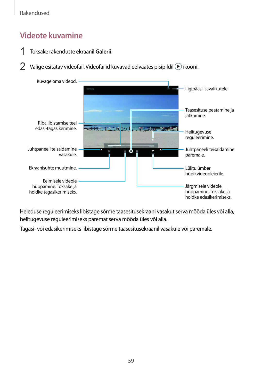 Samsung SM-T813NZWESEB, SM-T813NZKESEB manual Videote kuvamine 