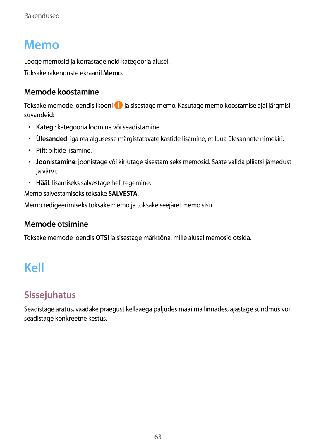 Samsung SM-T813NZWESEB, SM-T813NZKESEB manual Kell, Memode koostamine, Memode otsimine 