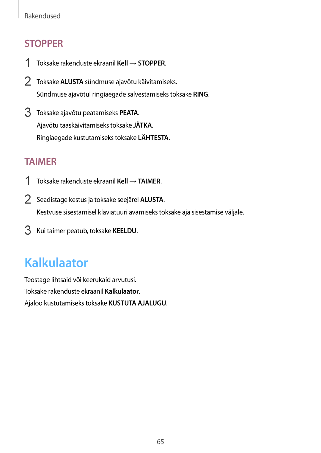 Samsung SM-T813NZWESEB, SM-T813NZKESEB manual Kalkulaator, Stopper 