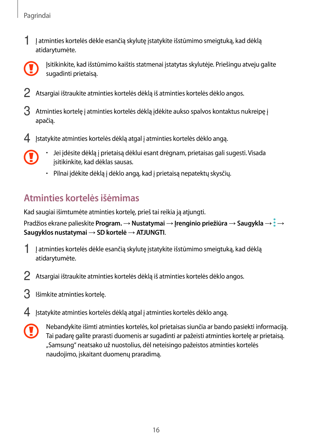 Samsung SM-T813NZKESEB, SM-T813NZWESEB manual Atminties kortelės išėmimas 