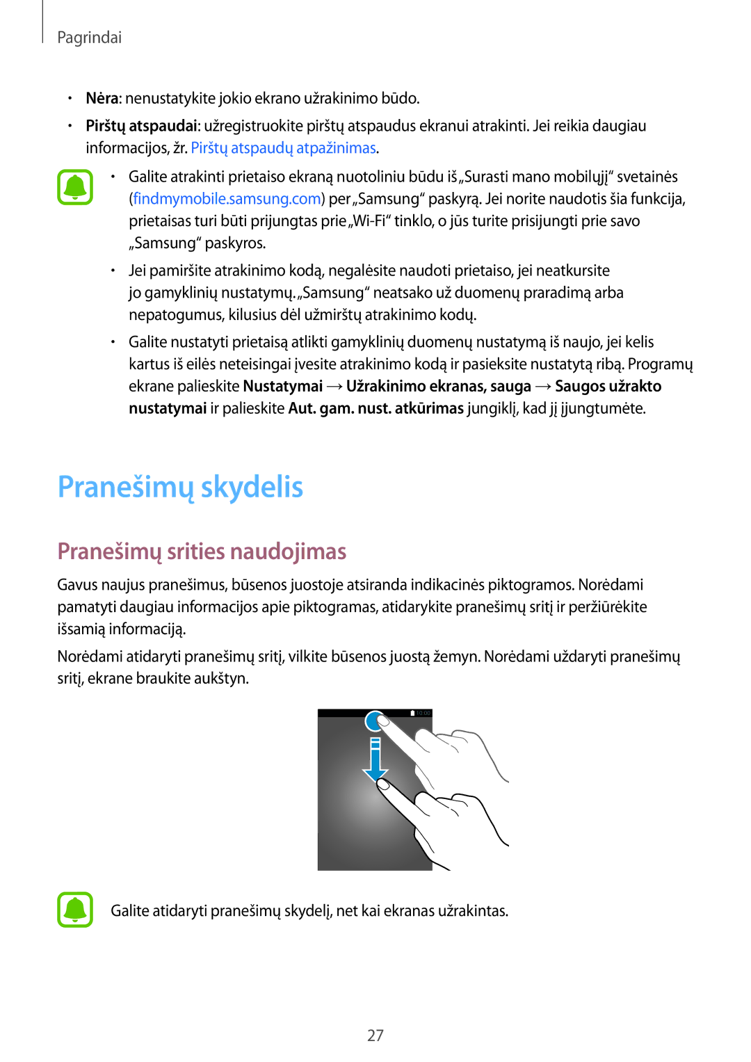 Samsung SM-T813NZWESEB, SM-T813NZKESEB manual Pranešimų skydelis, Pranešimų srities naudojimas 