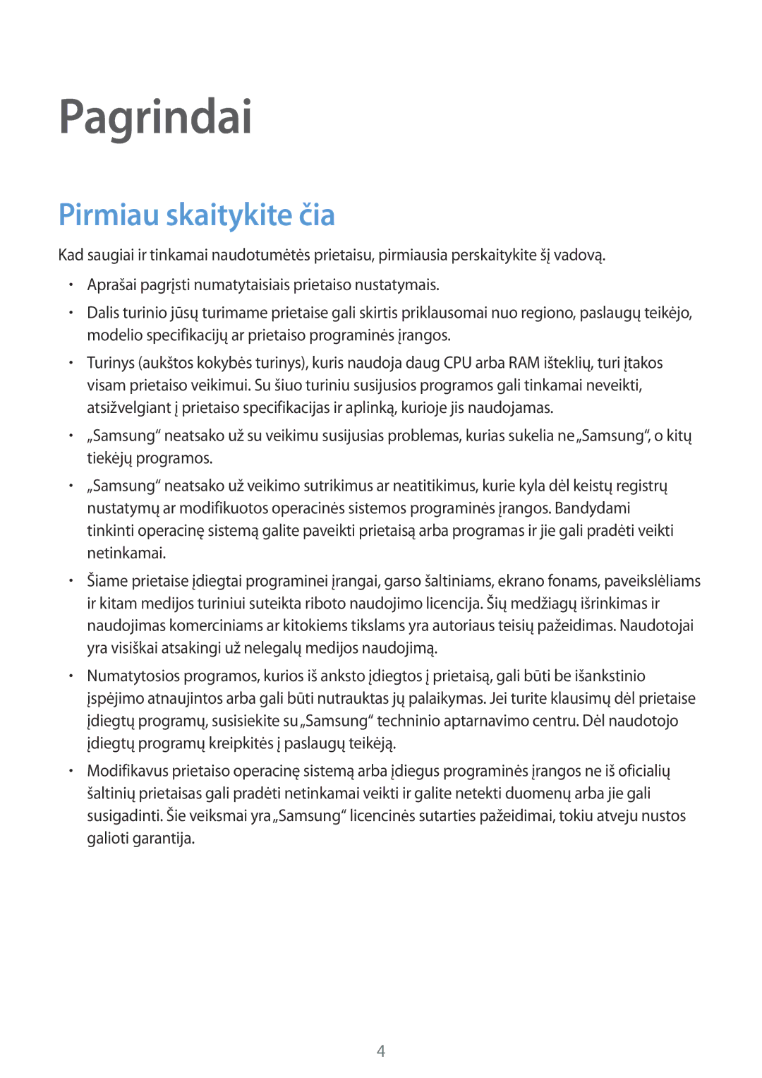 Samsung SM-T813NZKESEB, SM-T813NZWESEB manual Pagrindai, Pirmiau skaitykite čia 