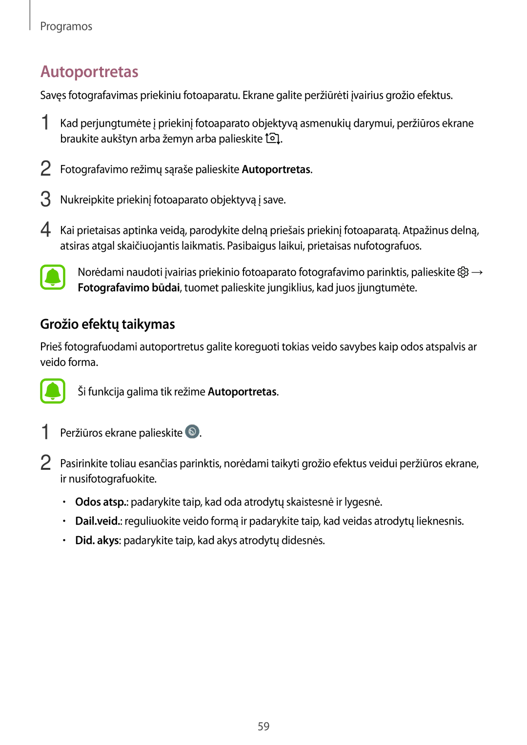 Samsung SM-T813NZWESEB, SM-T813NZKESEB manual Autoportretas, Grožio efektų taikymas 