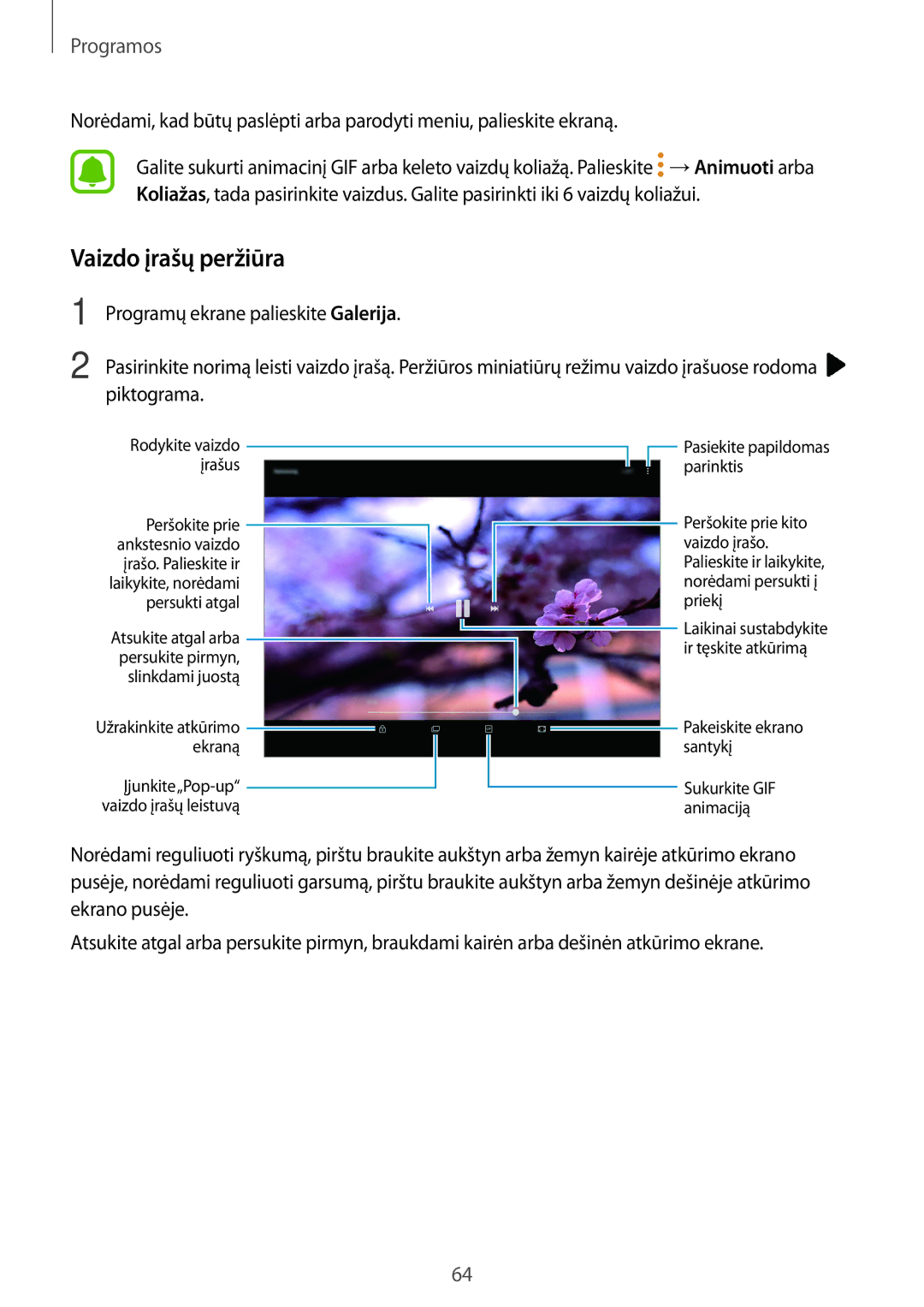 Samsung SM-T813NZKESEB, SM-T813NZWESEB manual Vaizdo įrašų peržiūra 