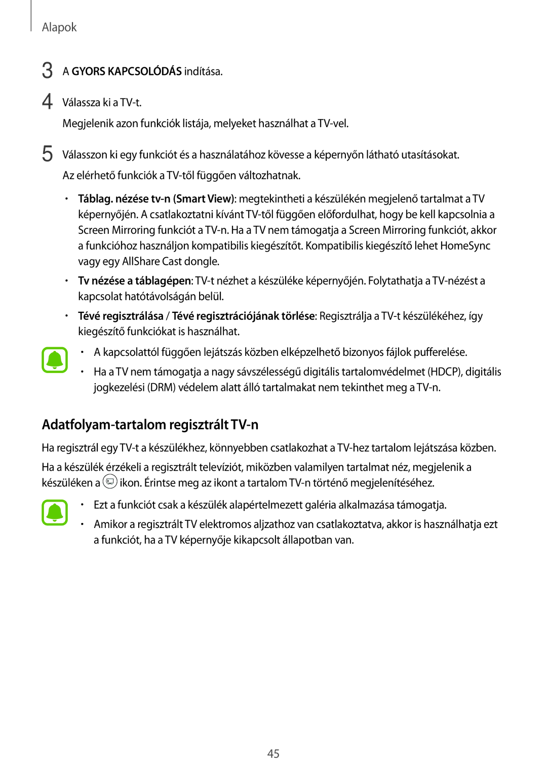 Samsung SM-T713NZWEXEH, SM-T813NZKEXEH, SM-T813NZWEXEH, SM-T713NZKEXEH manual Adatfolyam-tartalom regisztrált TV-n 